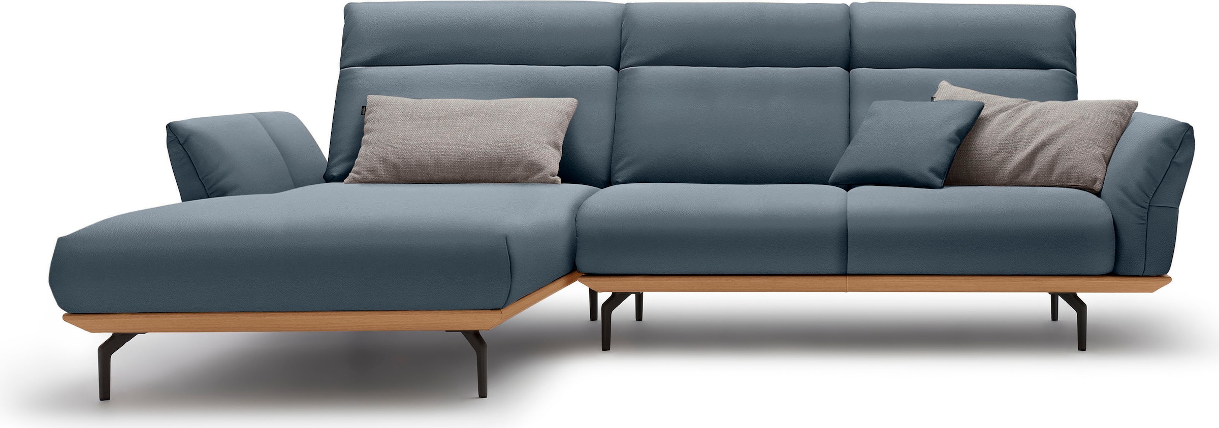 Creation BY ROLF BENZ Ecksofa "CR.460 Designsofa mit verstellbarer Rückenlehne, hochwertig & bequem" Sockel in Eiche, Alugussfüße in umbragrau, Breite 298 cm