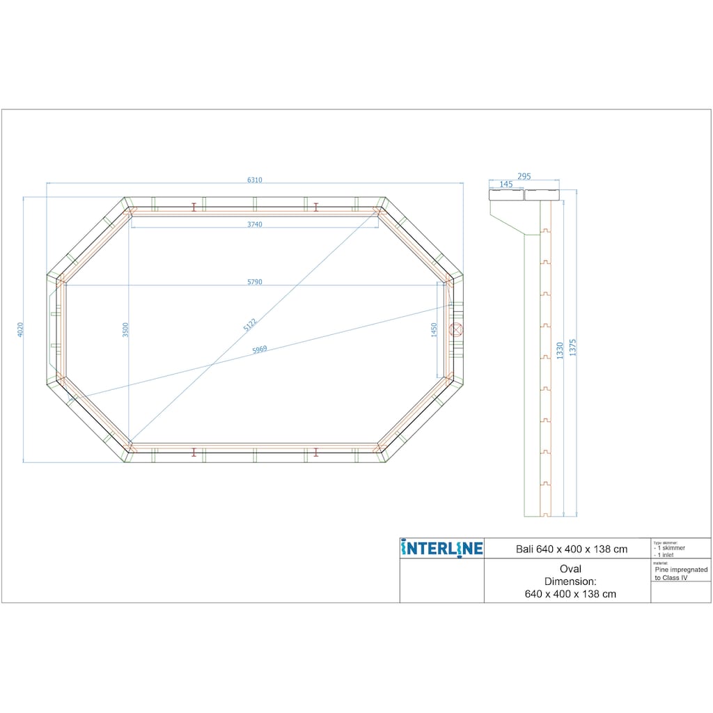 Interline Ovalpool »Java«, (Komplett-Set, inkl. Wärmepumpe, Skimmer und Holzleiter), BxLxH: 640x138x138 cm