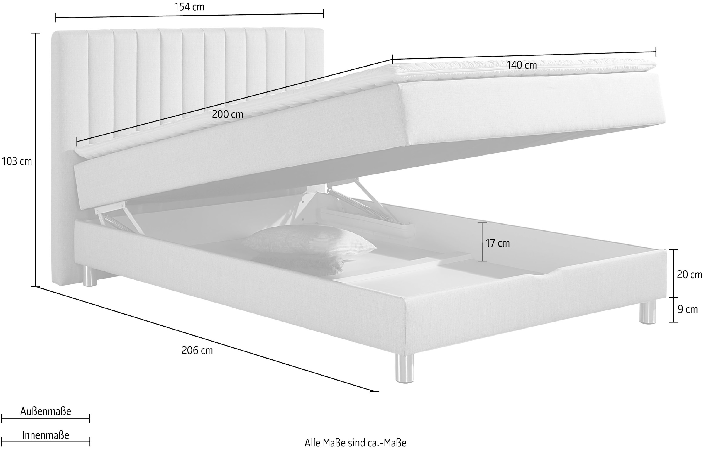 Maintal Boxbett, mit Bettkasten und Kaltschaum-Topper