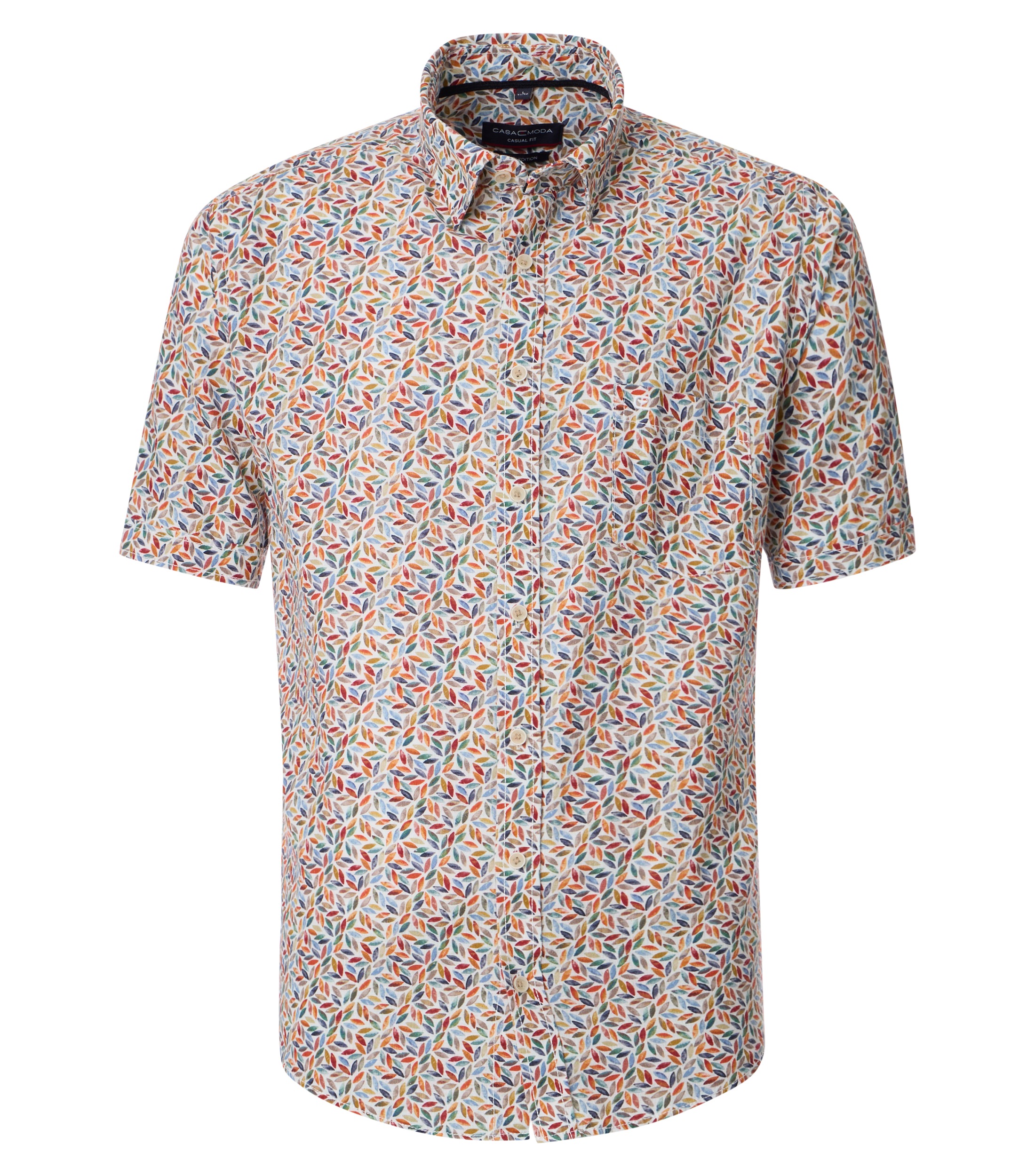 Kurzarmhemd CASAMODA "CASAMODA Leinenhemd Kurzarm Print", Herren, Gr. M, Normalgrößen, rot, 50% Leinen, 50% Baumwolle, bedruckt, lässig geschnitten, Hemden