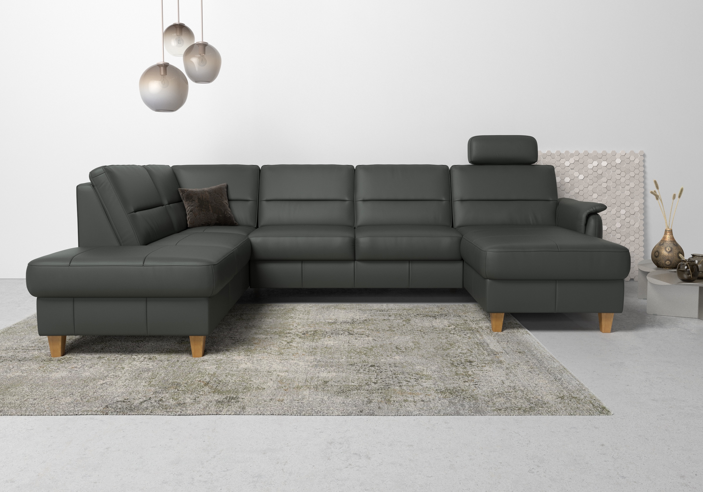 Home affaire Wohnlandschaft "Palmera U-Form, B: 308 cm, große Stoff + Leder Auswahl" optional Schlaffunktion & Bettkasten, Federkern, XXL-Wohnlandschaft