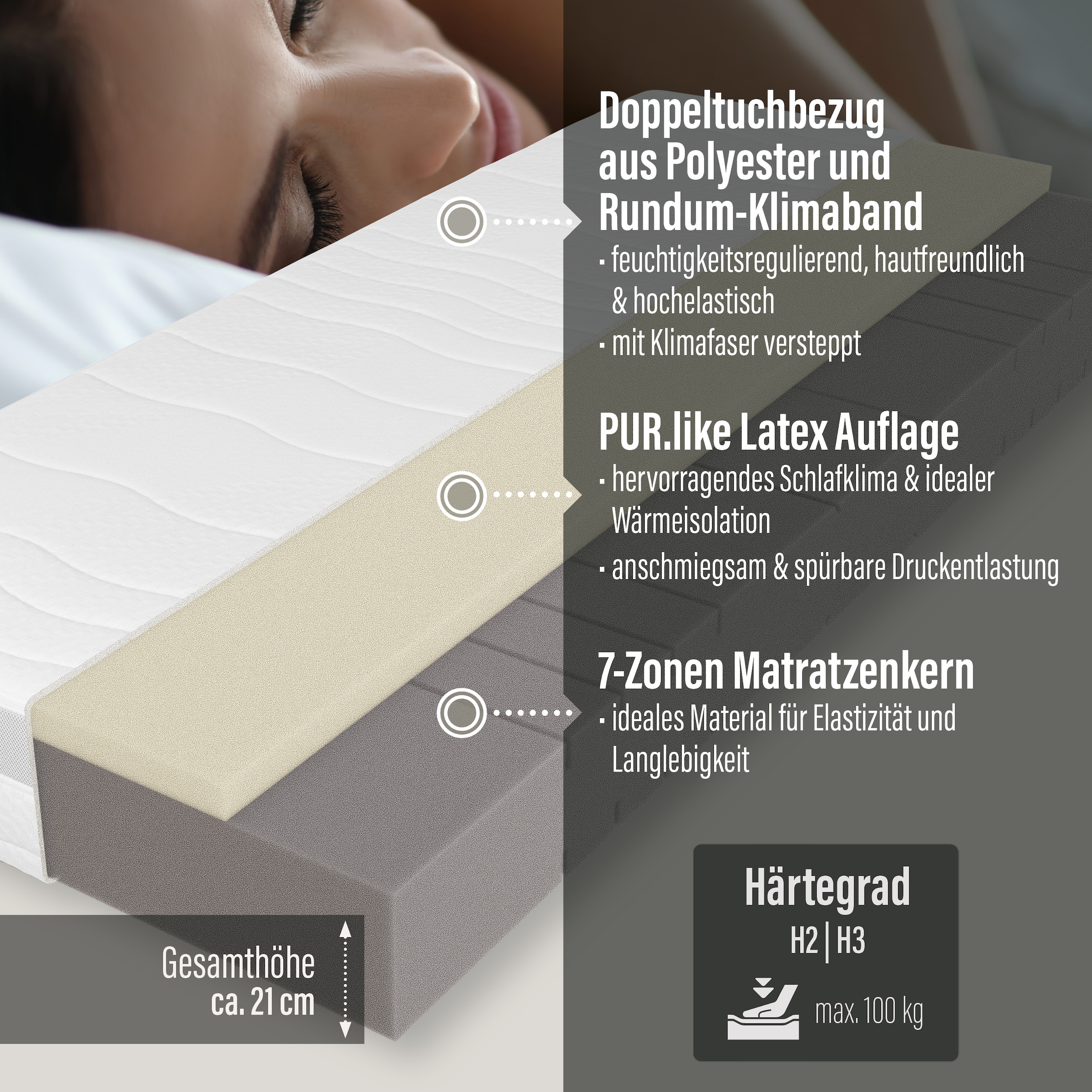 Beco Hybridschaum-Matratze »Feel Like Latex ONE KS - GOLD, Matratze 90x200 cm, 140x200 cm und mehr« 21 cm hoch 1 Stk. tlg. Ergonomischer Hybridschaum mit komfortabler Feel Like Latex Auflage
