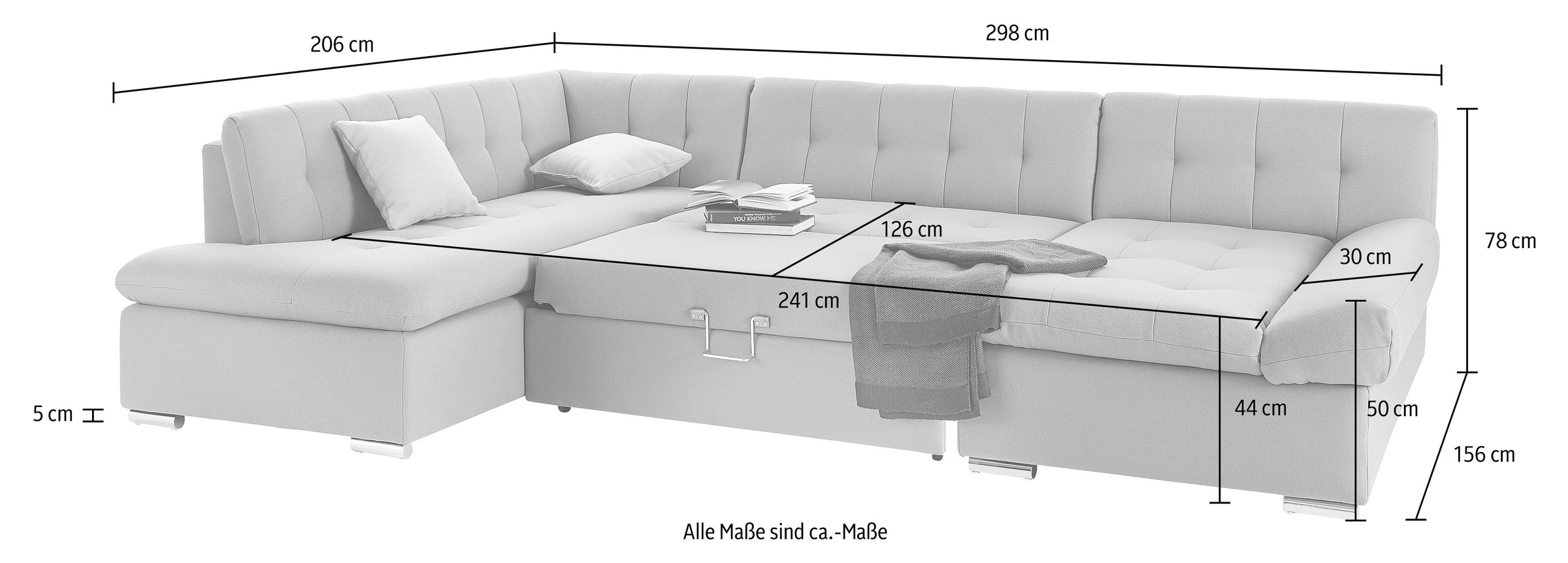 TRENDMANUFAKTUR Wohnlandschaft »Reggae II, inkl. Armlehnenverstellung, zeitlos modern, bequem, U-Form«, wahlweise mit Bettfunktion, aufwendige Detailverarbeitung im Sitz