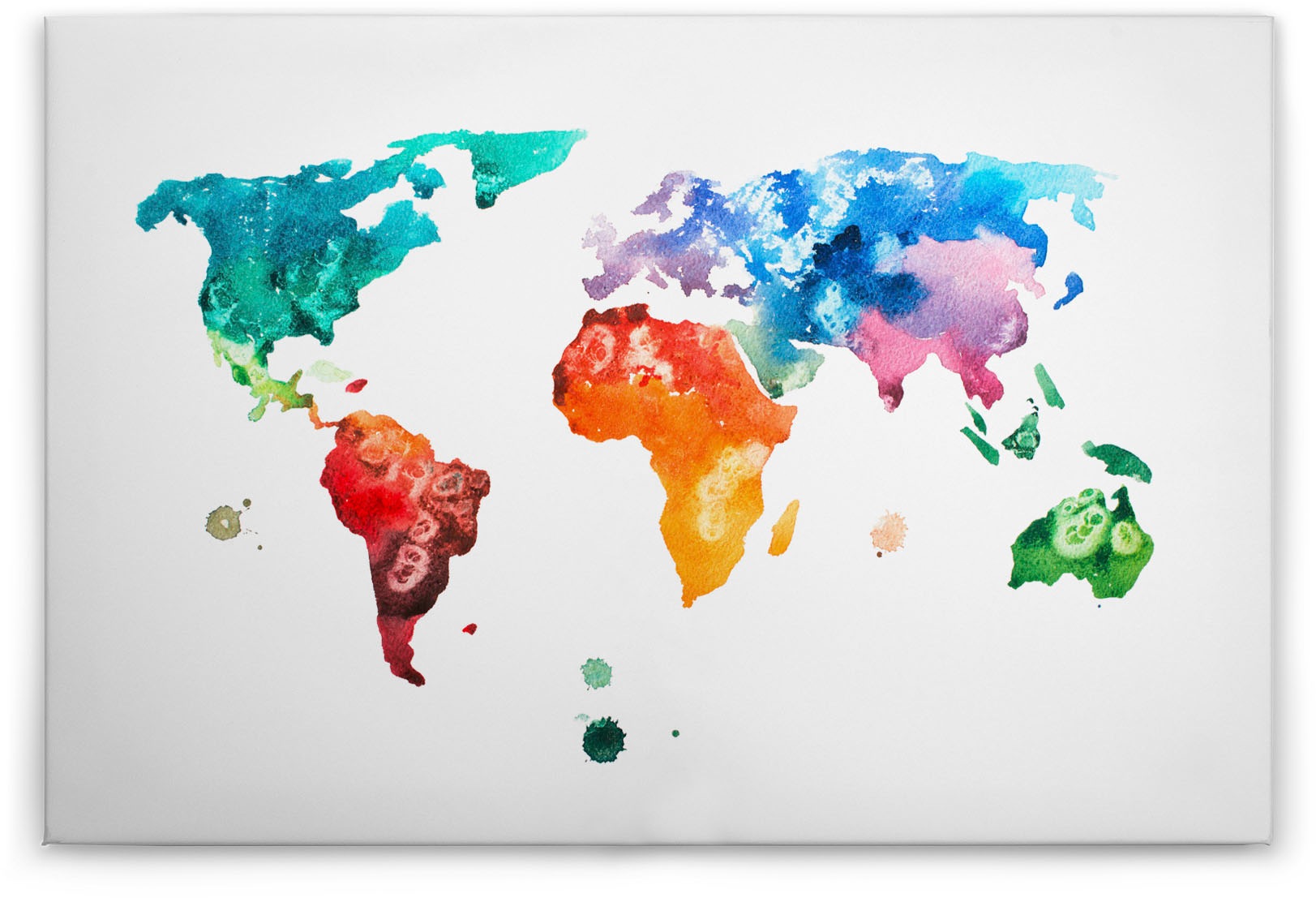 A.S. Création Leinwandbild »Colourful World«, Kunst-Weltkarte-Kinder, (1 St.), Atlas Weltkarte Bunt Aquarell Keilrahmen Leinwand-Bild Wohnzimmer Wand