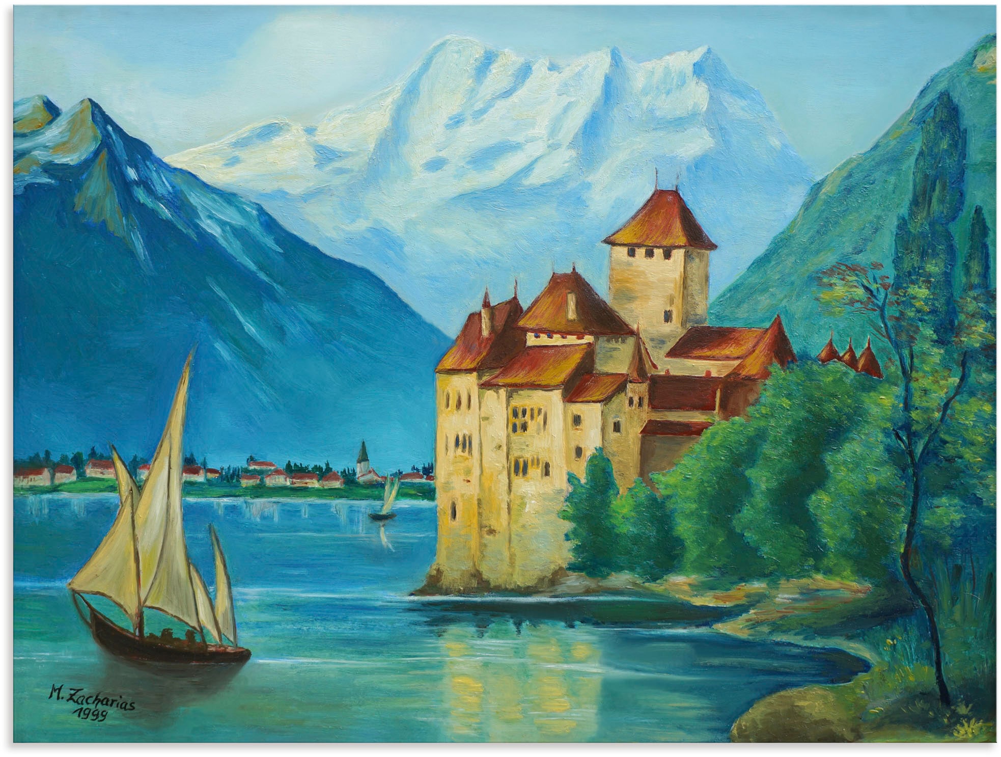 Artland Alu-Dibond-Druck "Schloss Chillon am Genfer See", Gebäude, (1 St.), für Innen- und Außenbereich geeignet, Outdoo