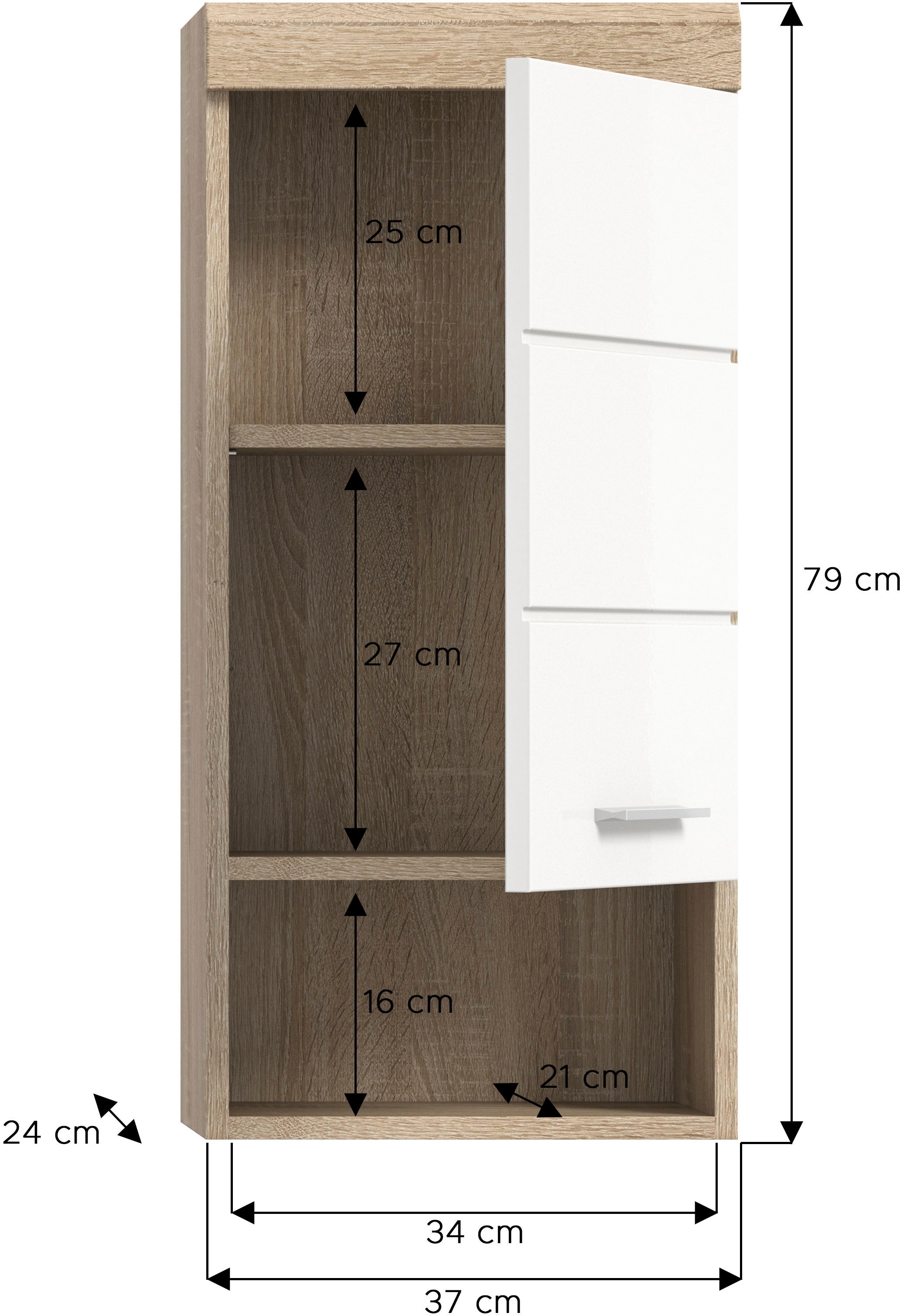 welltime Hängeschrank »SIENA, Breite 37cm, 1 Tür, 1 offenes Fächer, 1 Einlegeboden, MDF-Front« TOPSELLER!, 1 Stk. tlg. in verschiedenen Farben erhältlich, Badmöbel, Badschrank, Schrank, Bad