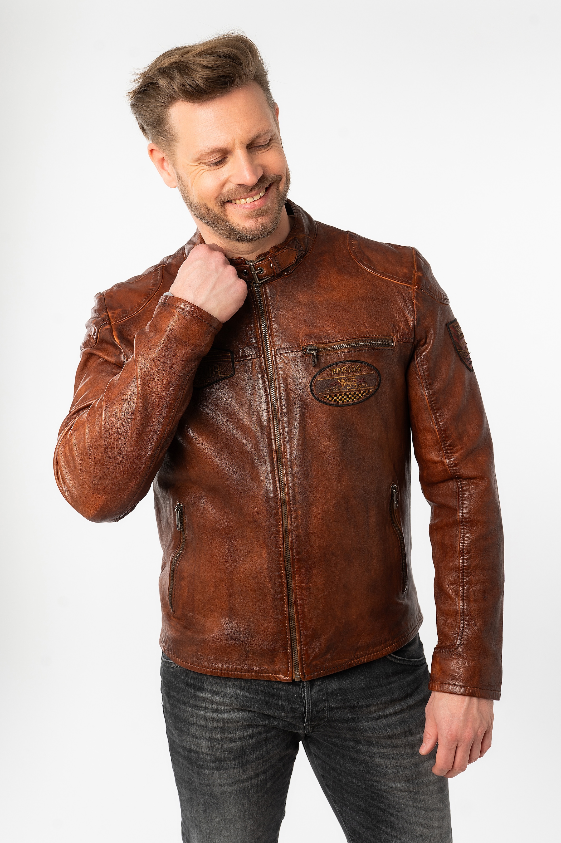 Mauritius Lederjacke "MMKendrik", mit Patches, Stehkragen günstig online kaufen