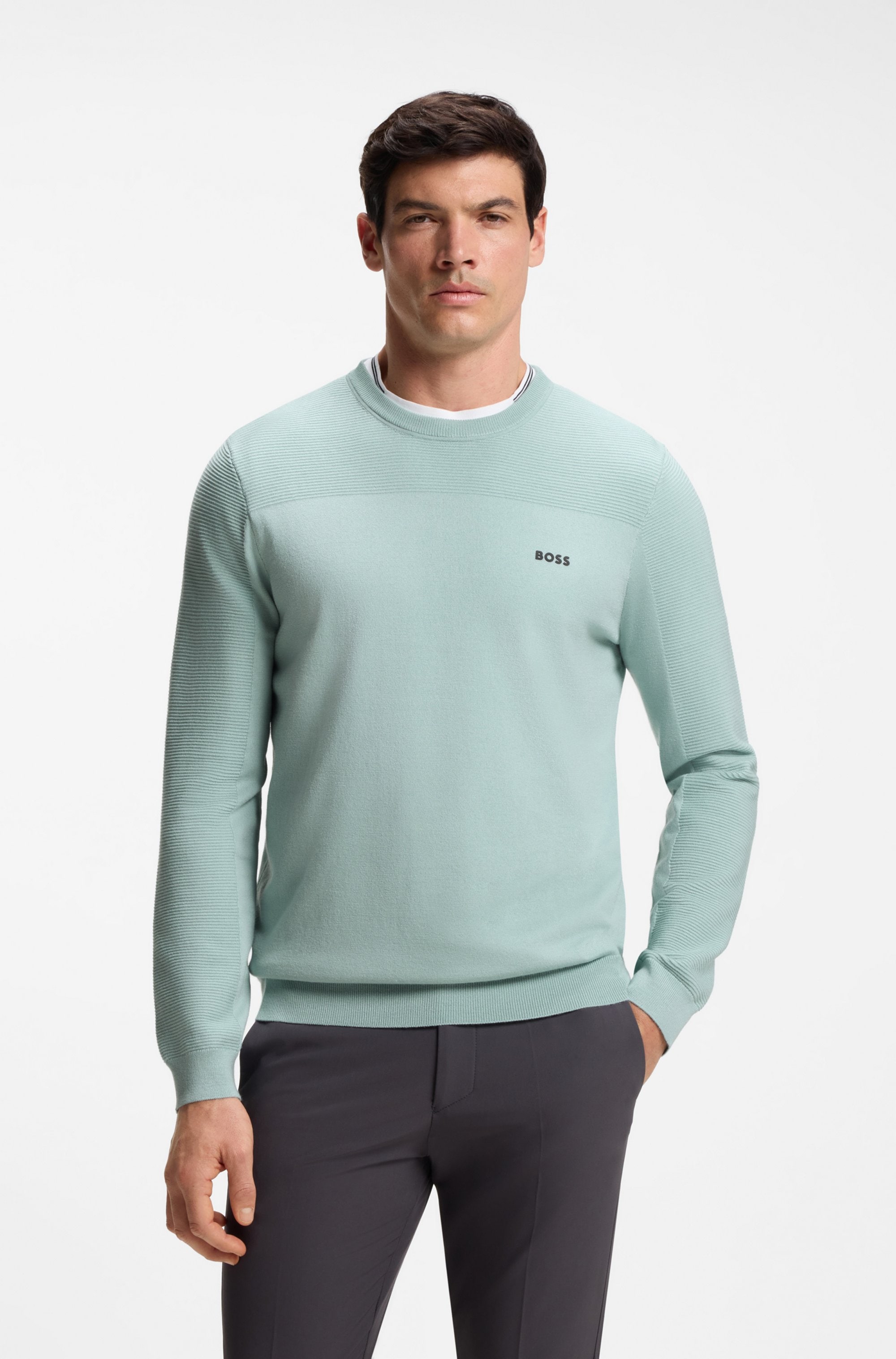 BOSS GREEN "KN Momentum-X CN" Rundhalsausschnitt, Regular Fit, kontrast HD-Logo