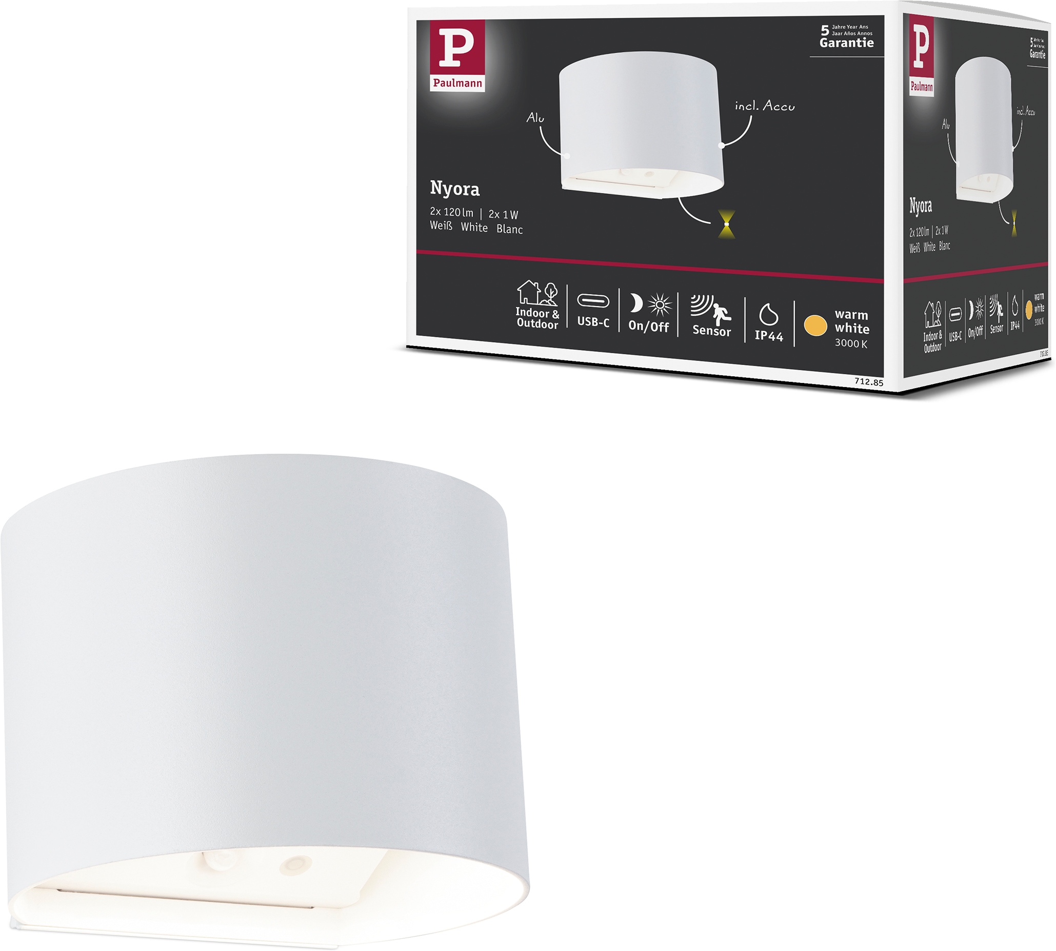 Paulmann LED Wandleuchte »Nyora IP44 2W« LED-Modul 2 Stk. Dämmerungsgesteuerter Bewegungsmelder (HF)v