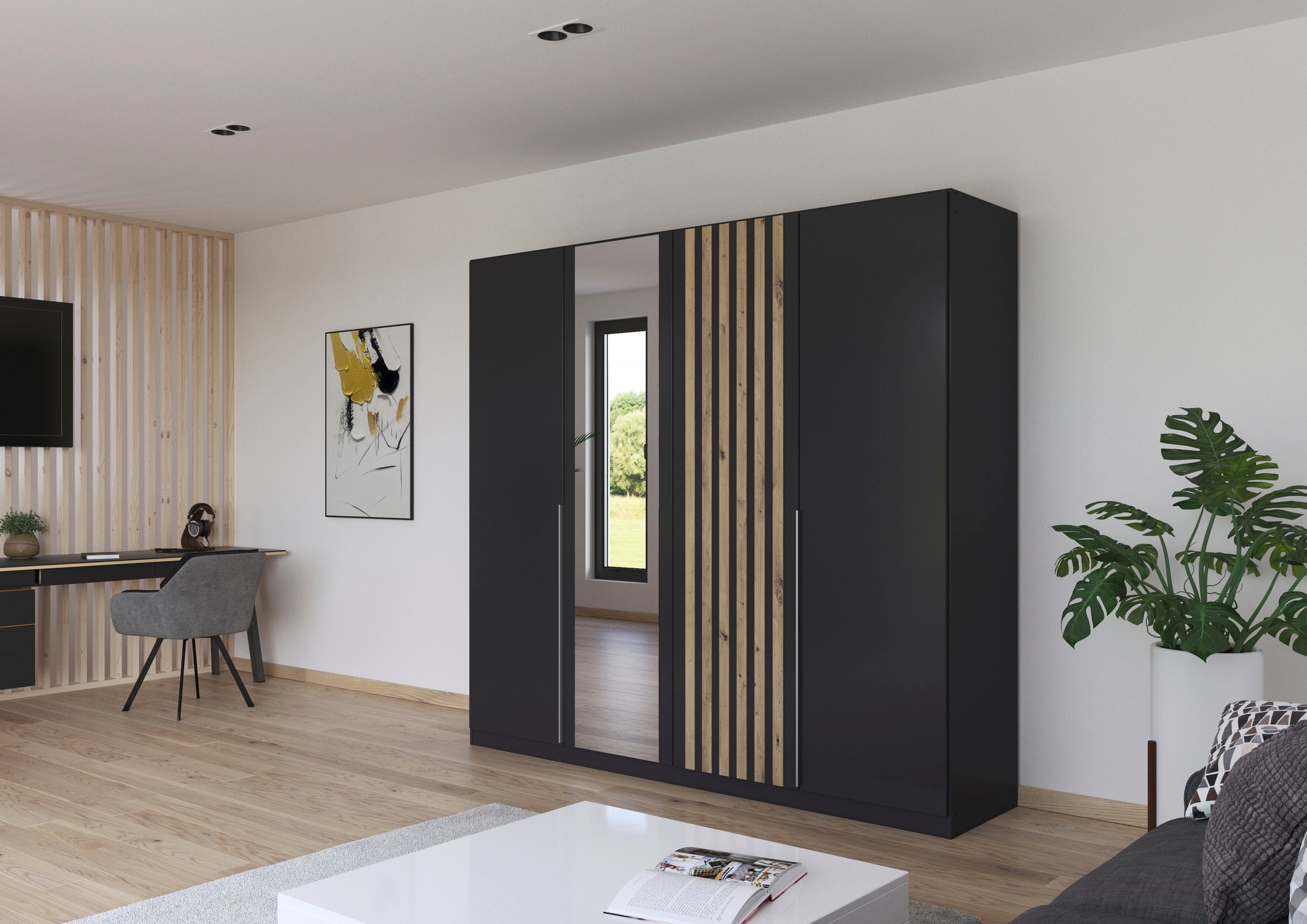 Thumbnail - rauch Drehtürenschrank "Kleiderschrank Schrank Garderobe Garderobenschrank LAMELLA", elegante Lamellen-Auflage in 3D Aku...