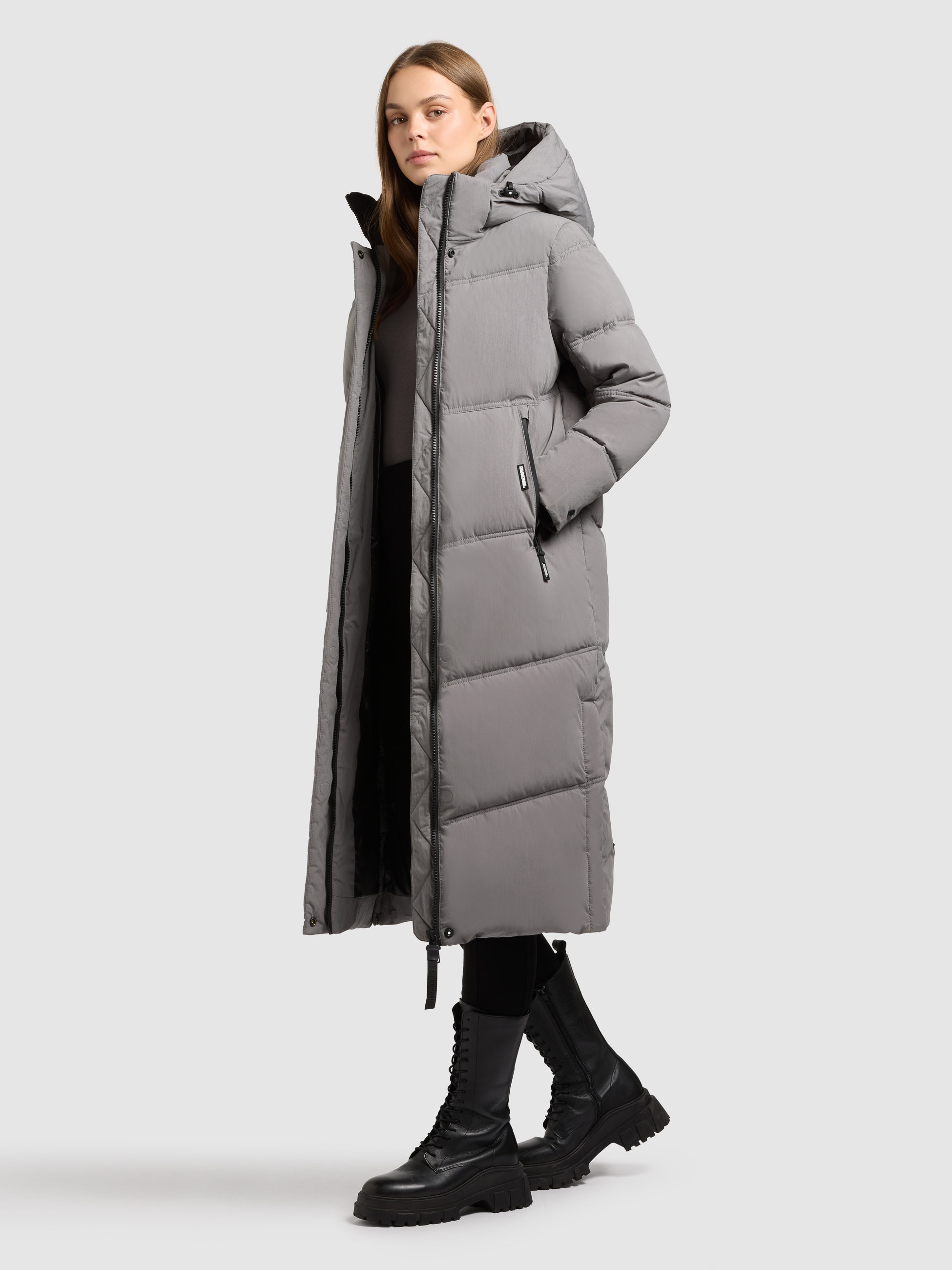 khujo Steppmantel »RITZ« praktische Seitenschlitze mit Reißverschluss, abnehmbare Kapuze