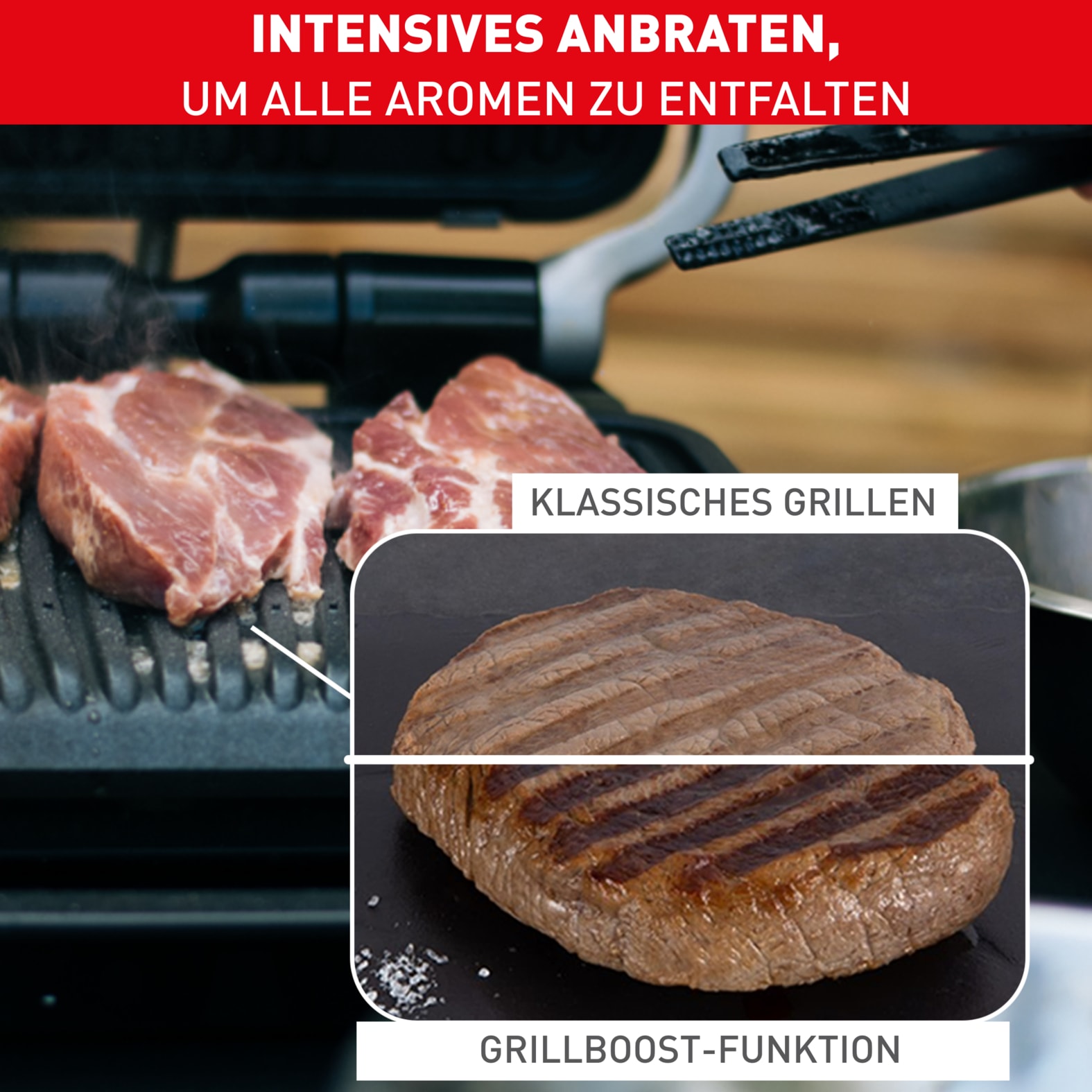 Tefal Kontaktgrill »GC750D OptiGrill Elite«, 2000 W, 12 Programme, intuitiver Sensor, Grillboost-Funktion, Rezeptbuch App