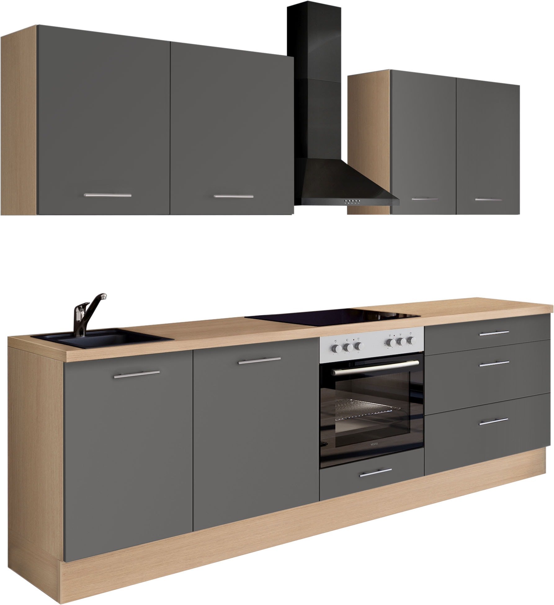 IMPULS KÜCHEN Küchenzeile ""Kopenhagen", Ausrichtung wählbar, Schubkästen mit Soft-Close" Set, vormontiert, wahlweise mit E-Geräten, Breite 260 cm