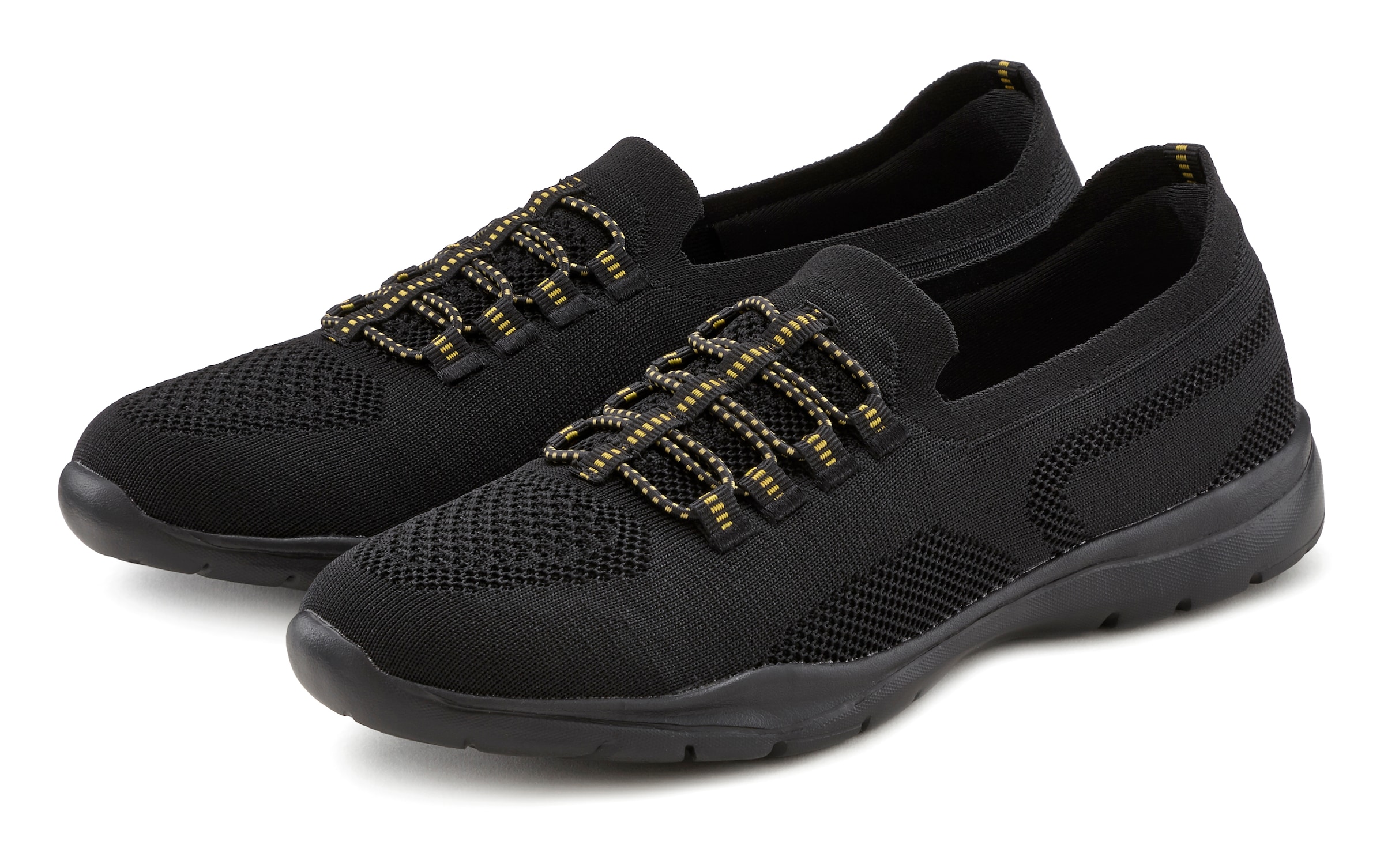Sneaker LASCANA "Slipper, Halbschuh, Slip-On-Sneaker", Damen, Gr. 38, schwarz, Obermaterial: 100% Textilmaterial. Decksohle: 100% Textilmaterial. Futter: 100% Textilmaterial. Laufsohle: 100% Synthetik, unifarben, Basic, Schuhe Sneaker, aus leichtem Textil