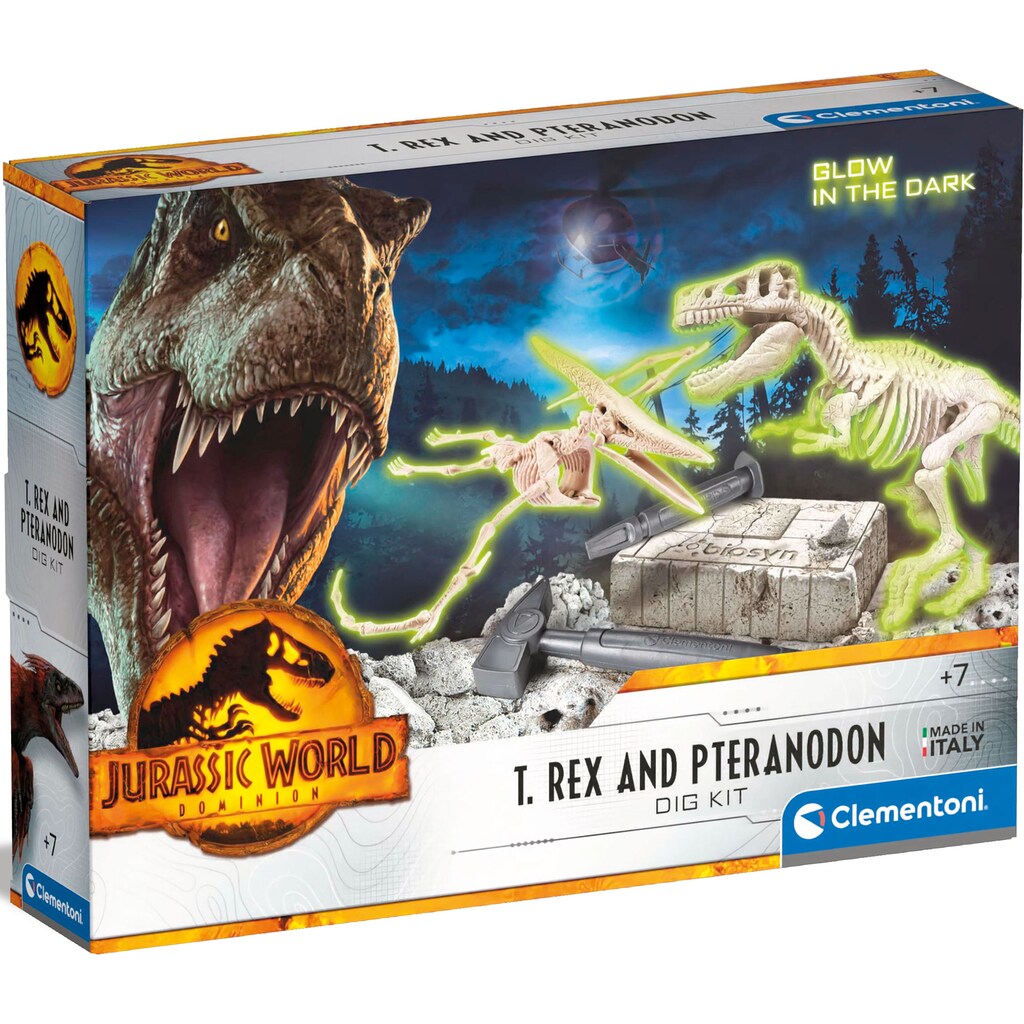 Clementoni® Experimentierkasten »Jurassic World, Ausgrabungs-Set T-Rex & Pteranodon«, Made in Europe