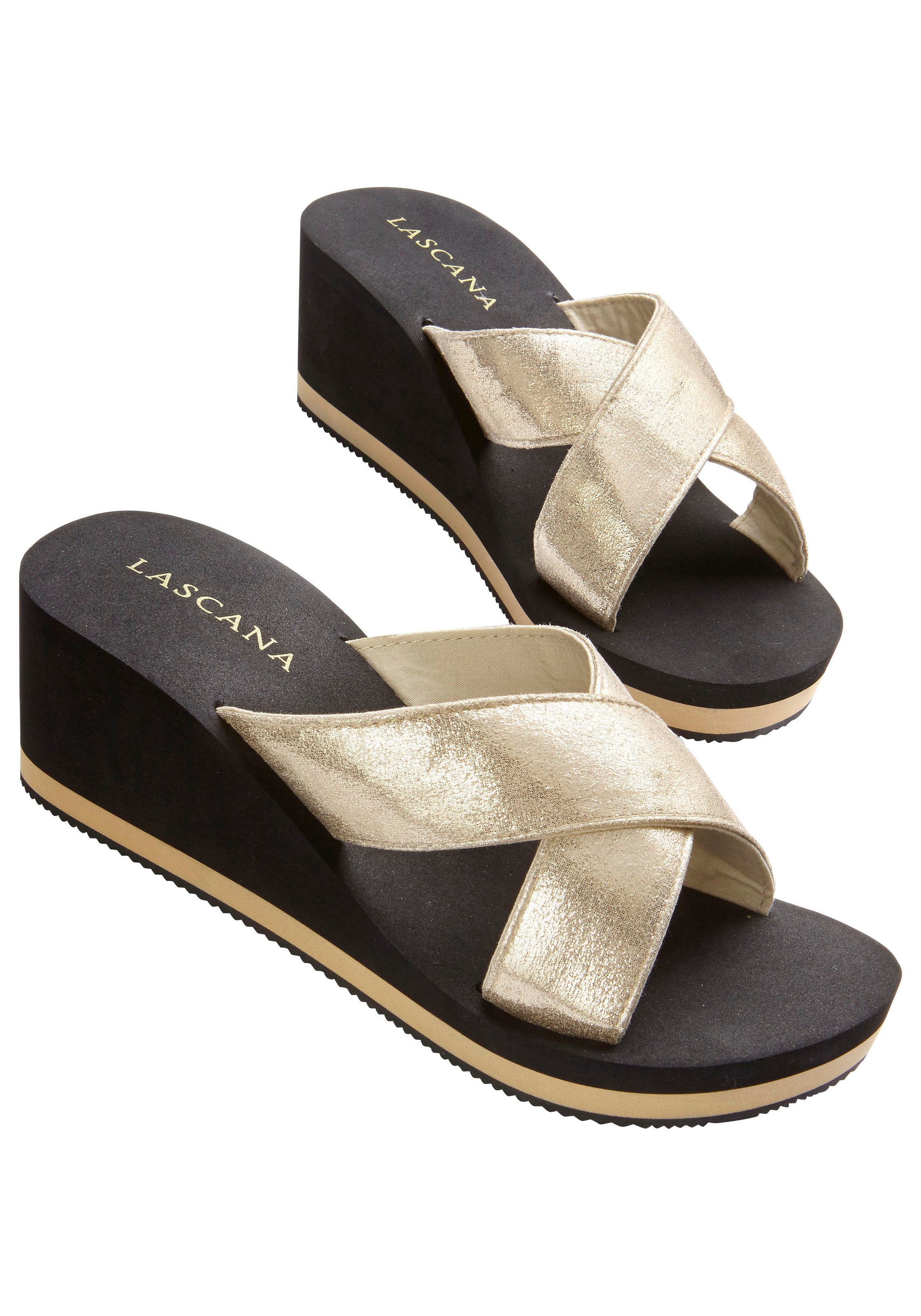 LASCANA Wedge Flip Flop Gold/Black 38 2