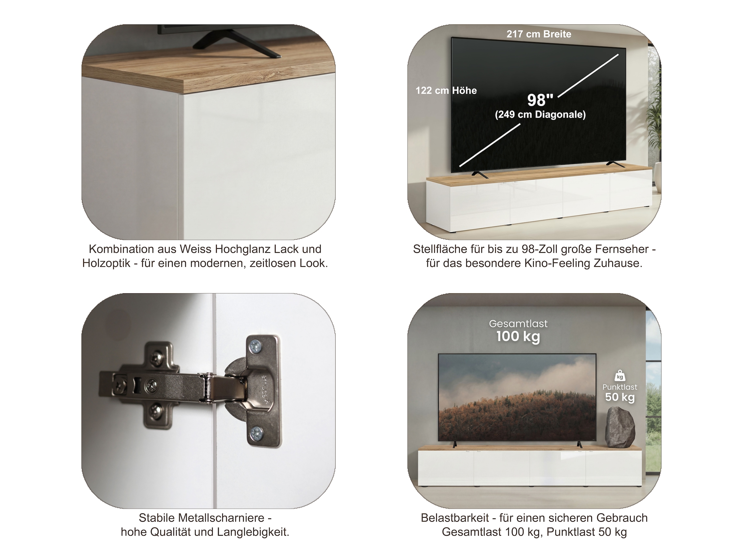 Home affaire Lowboard »Easy, 245 cm breit, 47 cm tief, 4 Türen, Top 22 mm stark, Mediaboard« Modernes Lowboard für bis zu 98-Zoll-TV – perfekt für die WM