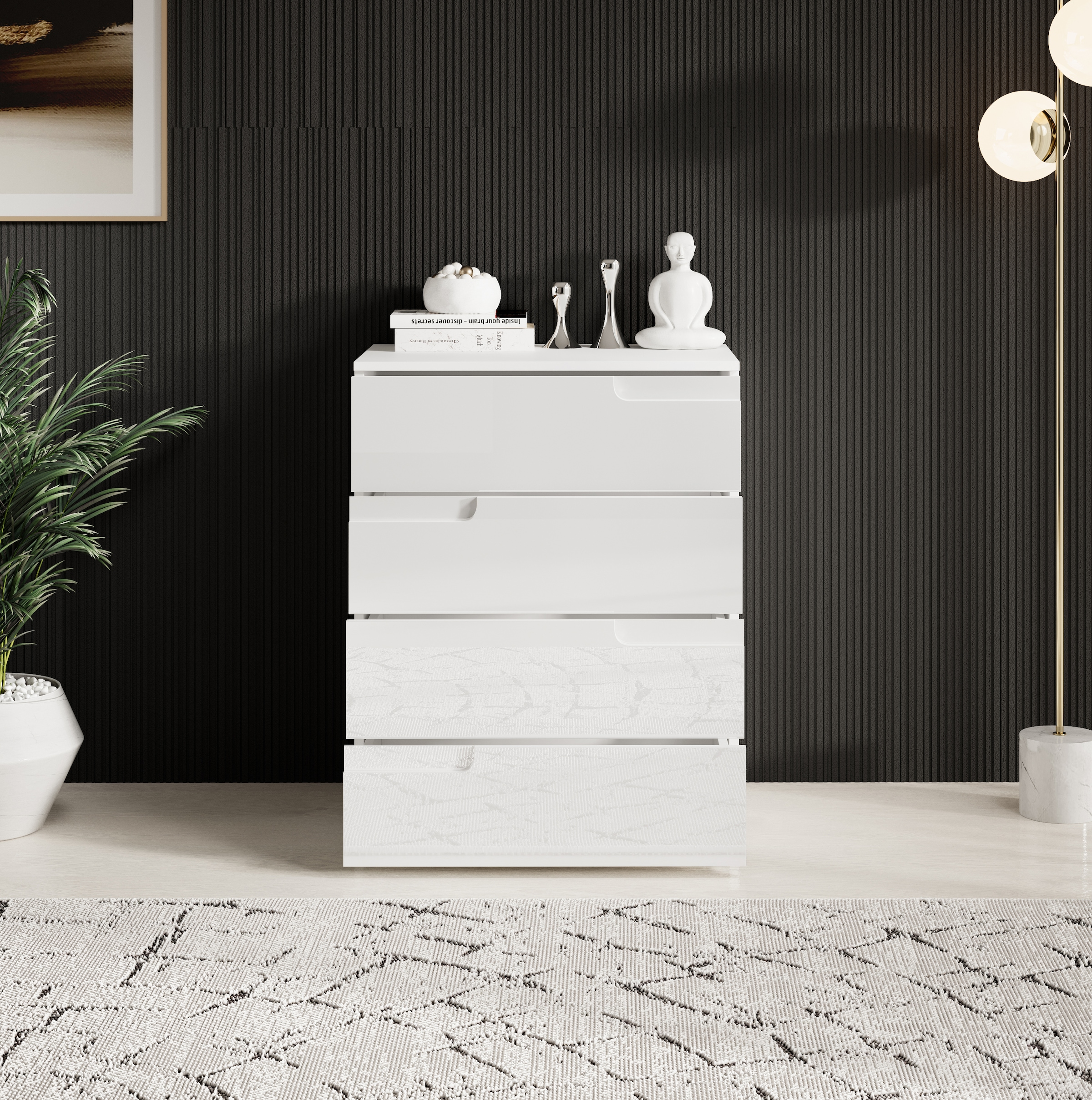 HBZ Kommode »Spice weiß hochglanz, BxHxT 65x80x40 cm«, Kommode mit 4 Schubkästen