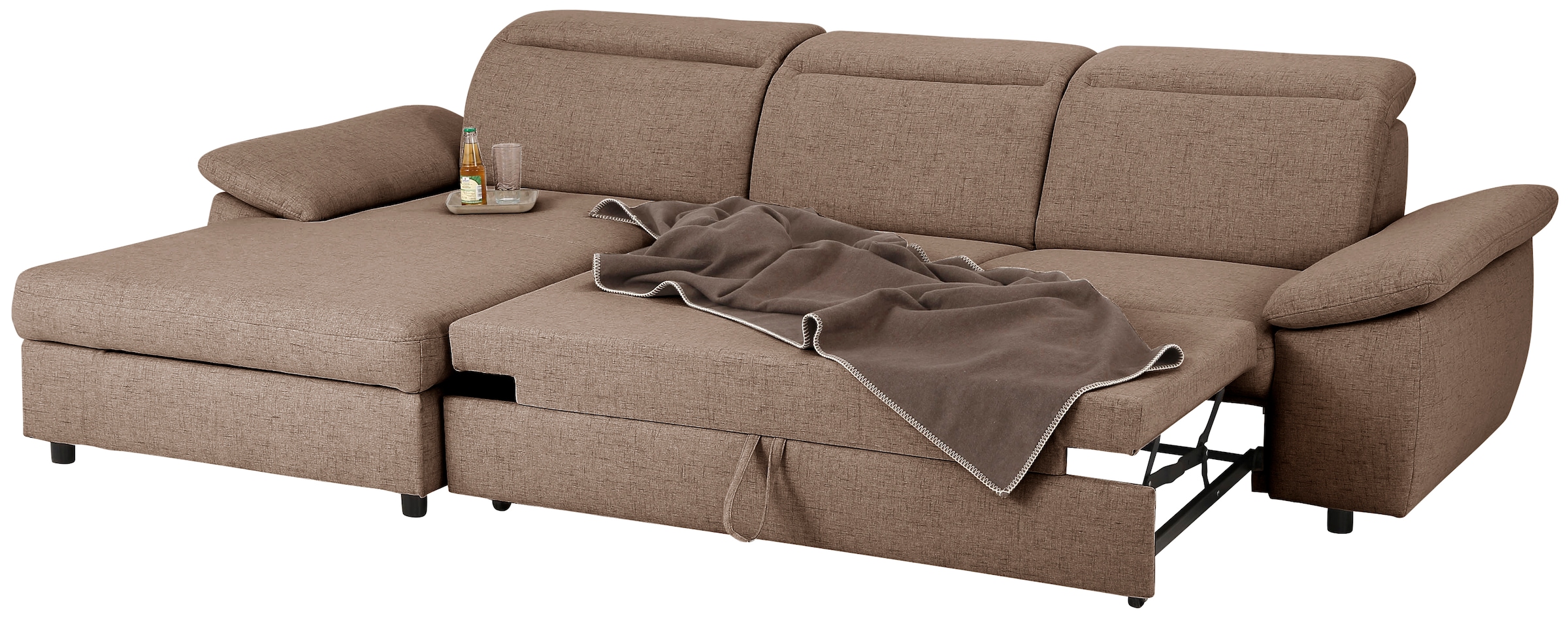 Home affaire Ecksofa »Mauritius L-Form«, mit Kopfteil- und Armlehnverstellung, mit Bettfunktion und Bettkasten