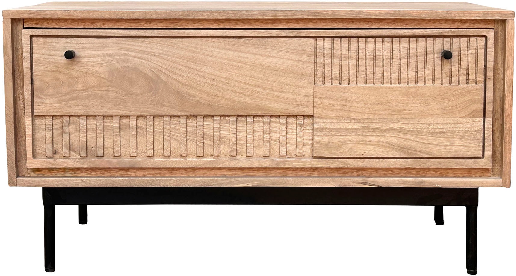 SIT Schuhschrank »Vieste aus Mangoholz mit Lamellen-Schnitzereien & Metallfüßen« 1 Stk. tlg. 2 Fächer hinter 1 Klappe mit 15 cm hohen schwarzen Metallfüßen