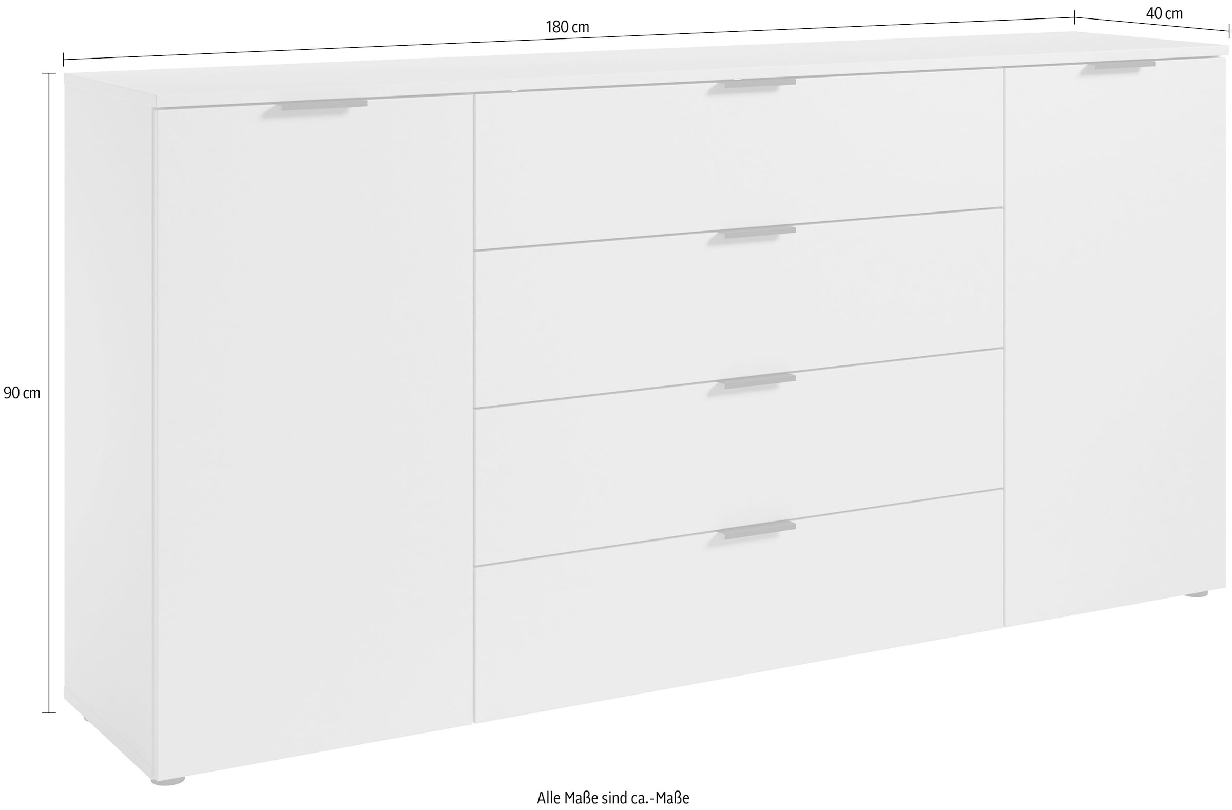 HBZ Sideboard »Linz Kommode, BxHxT 180x90x40cm«, (1 St.), Breite 180cm,Lip-Griff, Melaminbeschichtung