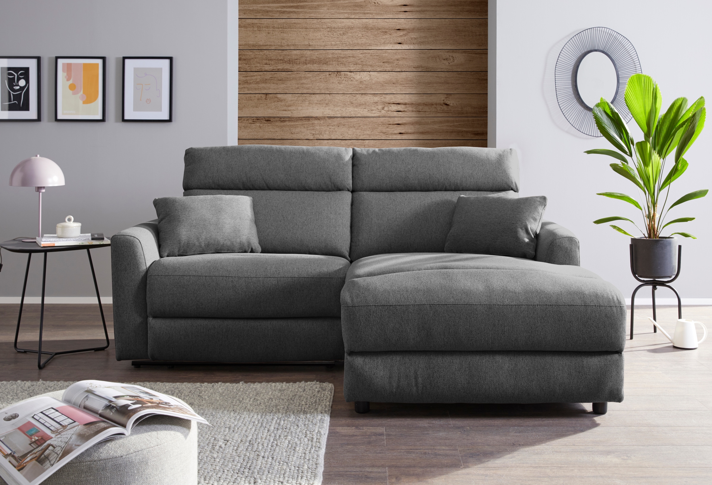 INOSIGN Ecksofa »JENNA, L-Form, 209cm, manuelle u. elektrische Funktion, mit USB A/C,«, Liegefunktion 105°-150°, Federkern, Struktur fein