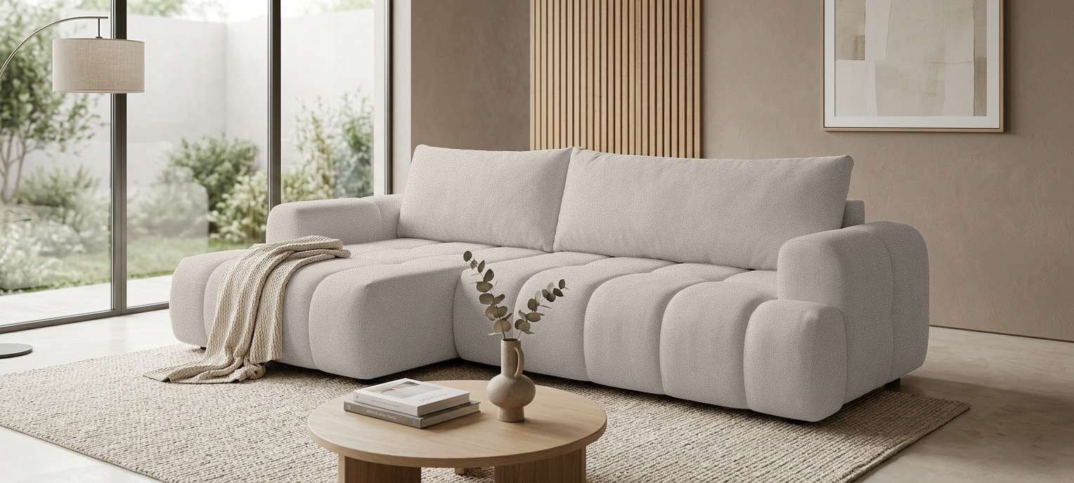 OTTO home Ecksofa "LIOORA Schlafsofa mit Bettkasten, Breite 265 cm, Verlässliche Qualität" L-Form mit Bettfunktion und Bettkasten, Recamiere rechts/links