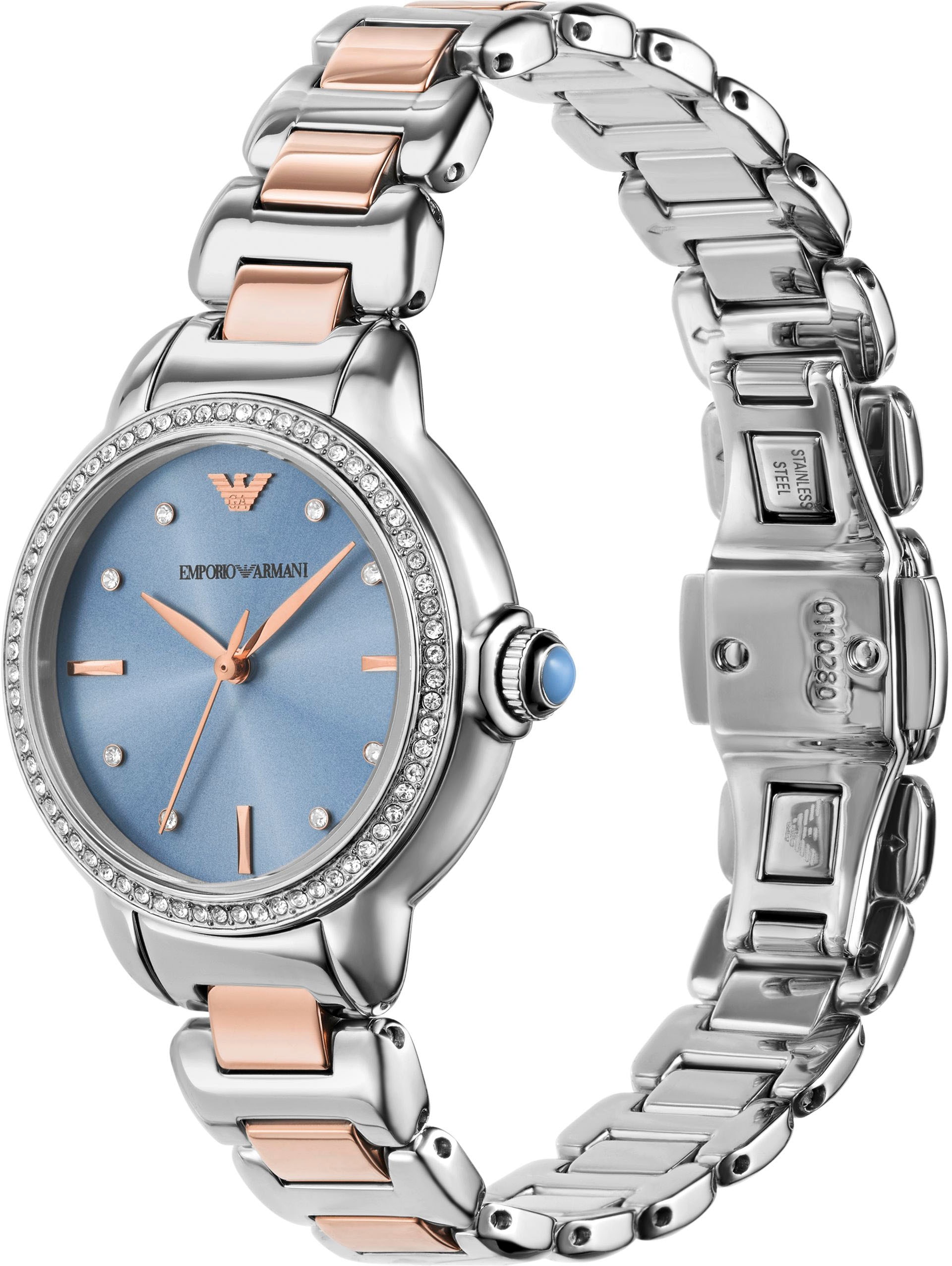 Emporio Armani Quarzuhr, Armbanduhr, Damenuhr, analog, Edelstahlarmband