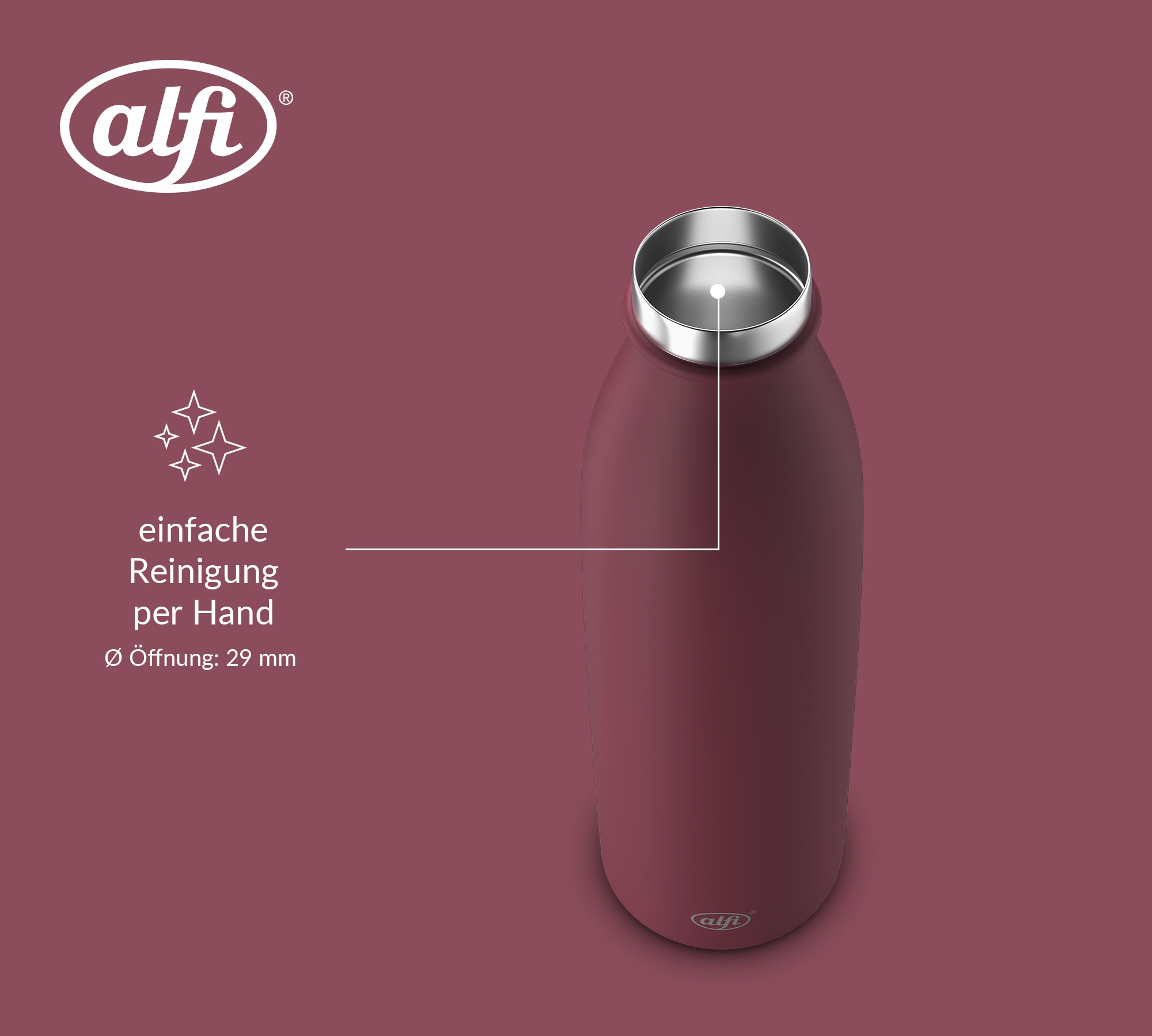 Alfi Isolierflasche »PURE BOTTLE, aus doppelwandigem Edelstahl, spülmaschinenfest« 0,50l, 24h kalt, Pulverbeschichtung, absolut dicht bei Kohlensäure