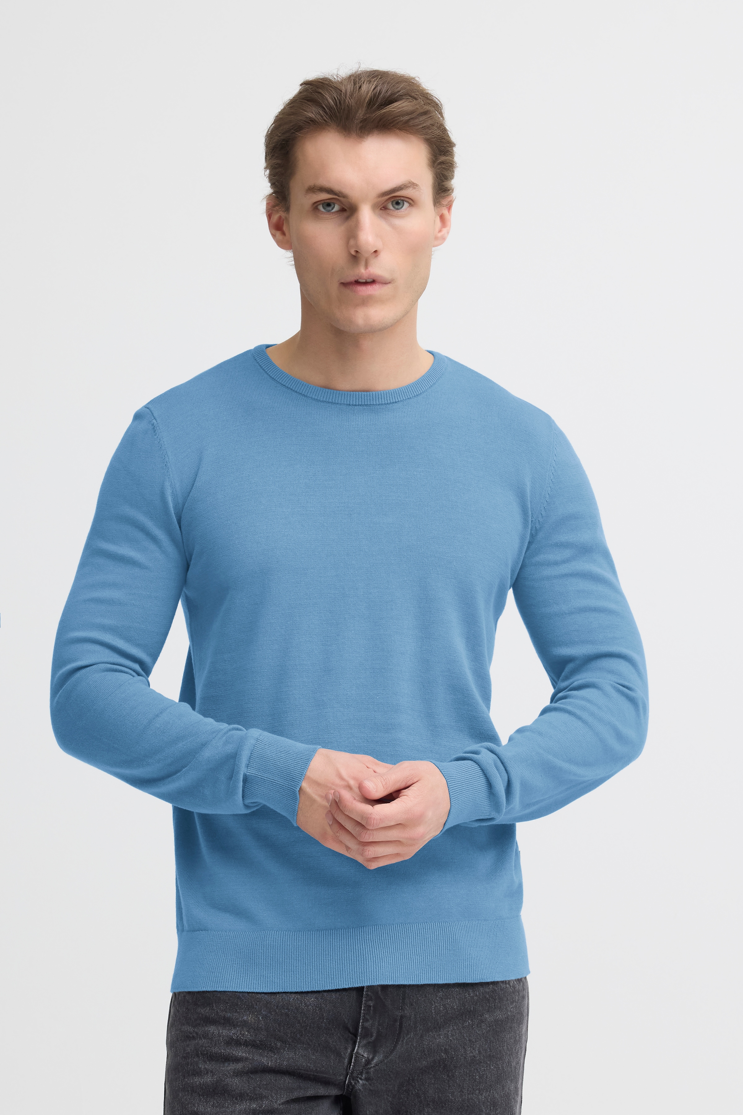 Blend Strickpullover "BHBRAY CREW KNIT" mit Rundhalsausschnitt, aus Baumwolle, Regular Fit, Langarm, unifarben