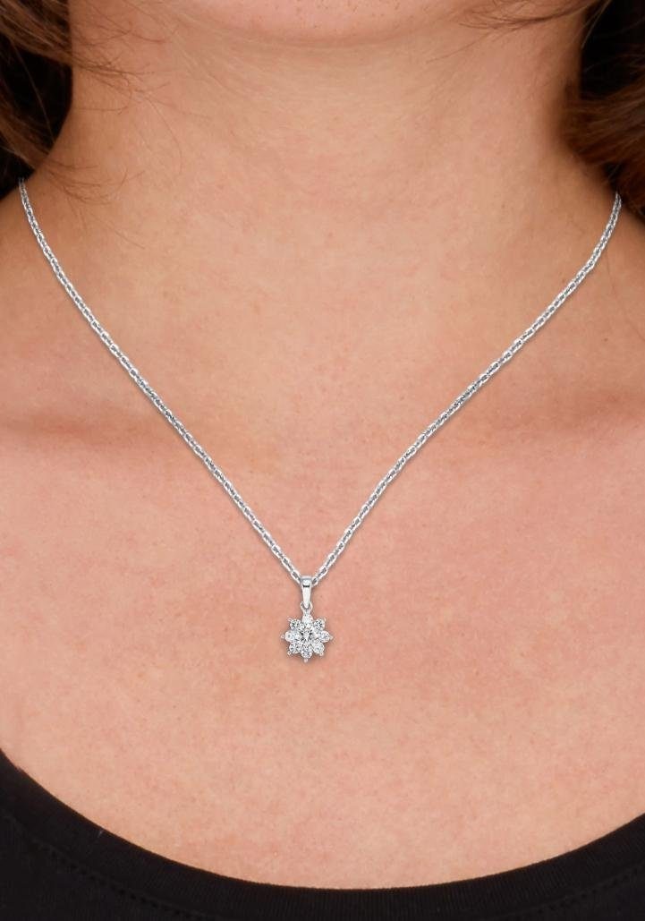 Kette mit Anhänger AMOR "Blüte", bunt (silberfarben, weiß), Halsketten, Damen, Silber 925 (Sterlingsilber), L: 42, mit Zirkonia (synth.) 10