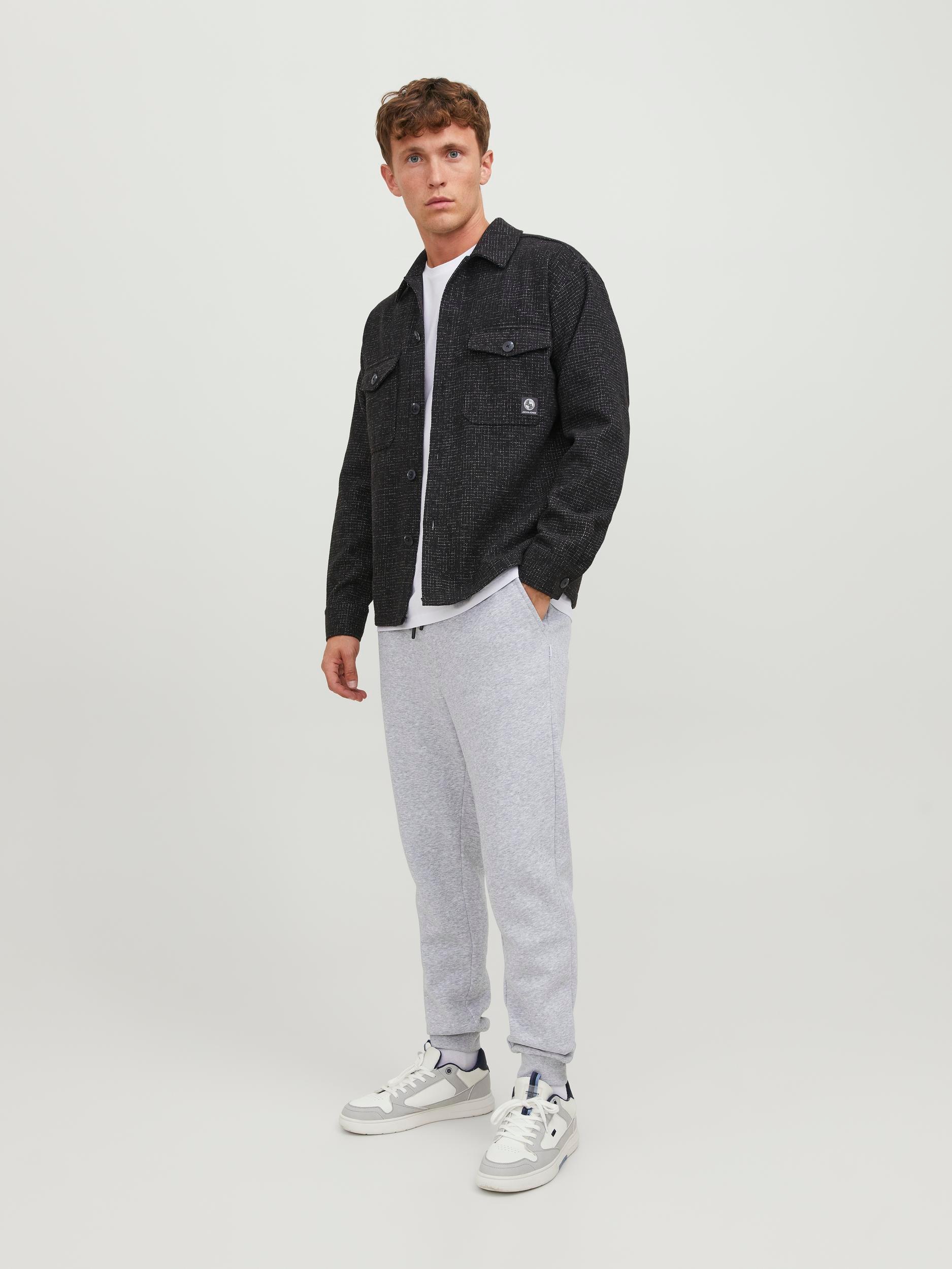 Sweathose JACK & JONES "JPSTGORDON mit Kordelzug und Komfortbund", Herren, Gr. XXL, N-Gr, grau (light grau melange), angeraute Sweatware, Obermaterial: 61% Polyester, 39% Baumwolle, unifarben, normal knöchellang, Hosen Sweathose, unifarben, modisch, regul 3