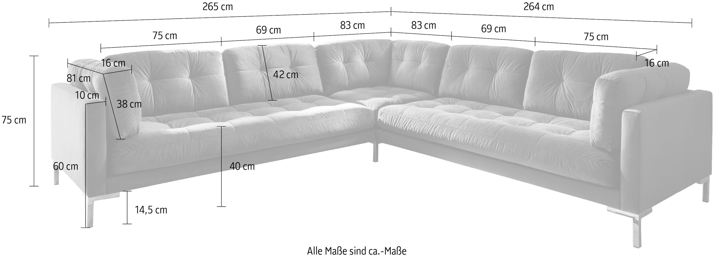 Trends by HG Wohnlandschaft »Landau U-Form«, in Cord-Stoff mit Metallfuß