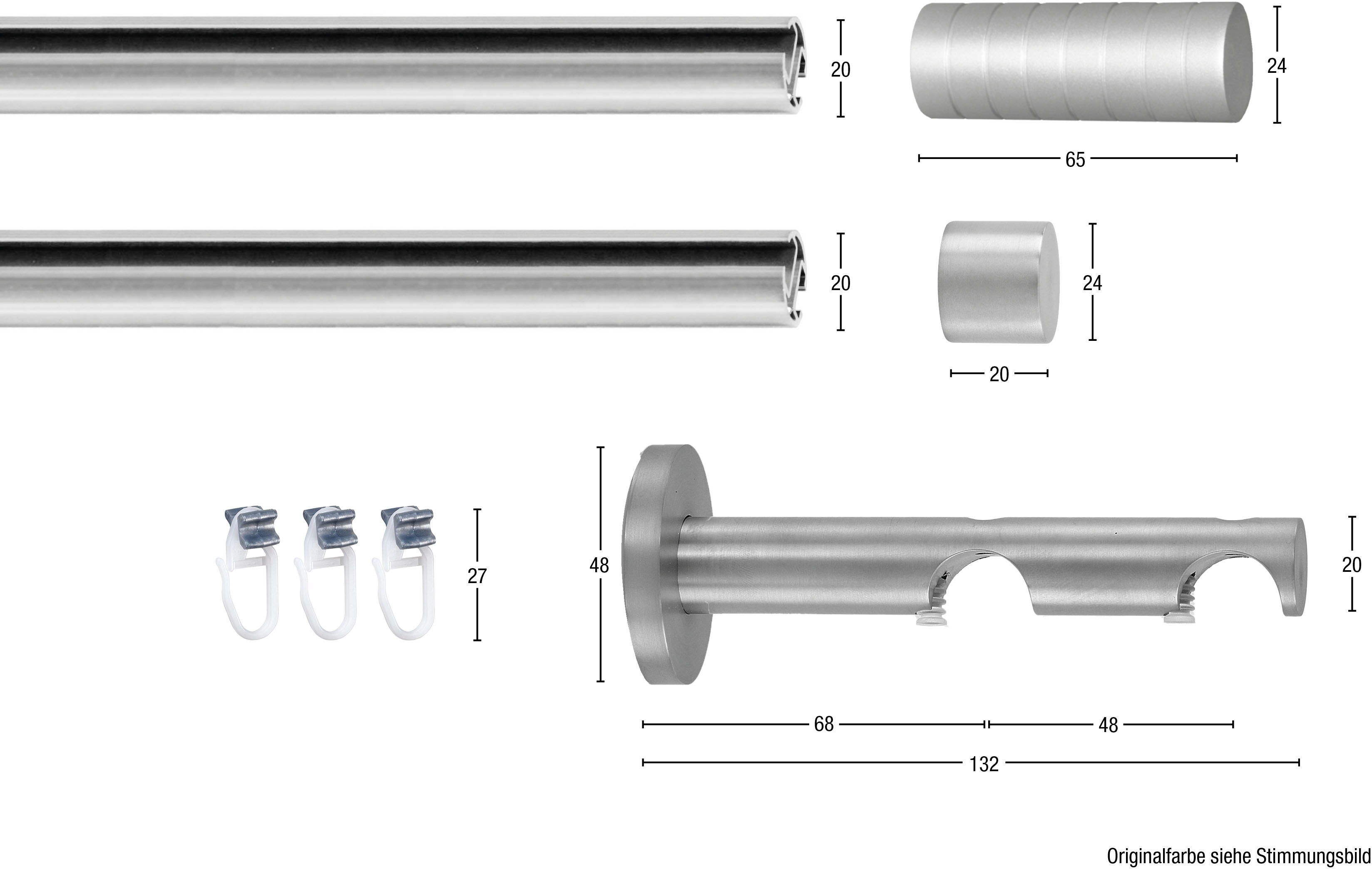 Thumbnail - GARESA Gardinenstange "EASY" Ø 20 mm 2 läufig-läufig Wunschmaßlänge