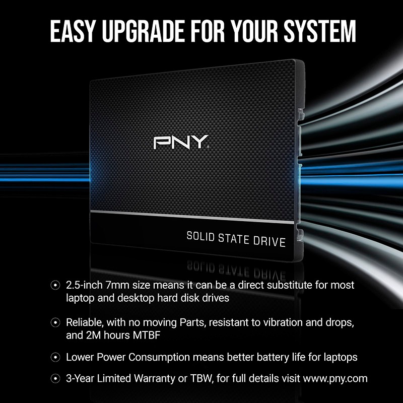 PNY interne SSD »CS900 2.5'' SATA III SSD 1TB«, 2,5 Zoll, Anschluss SATA II-SATA III