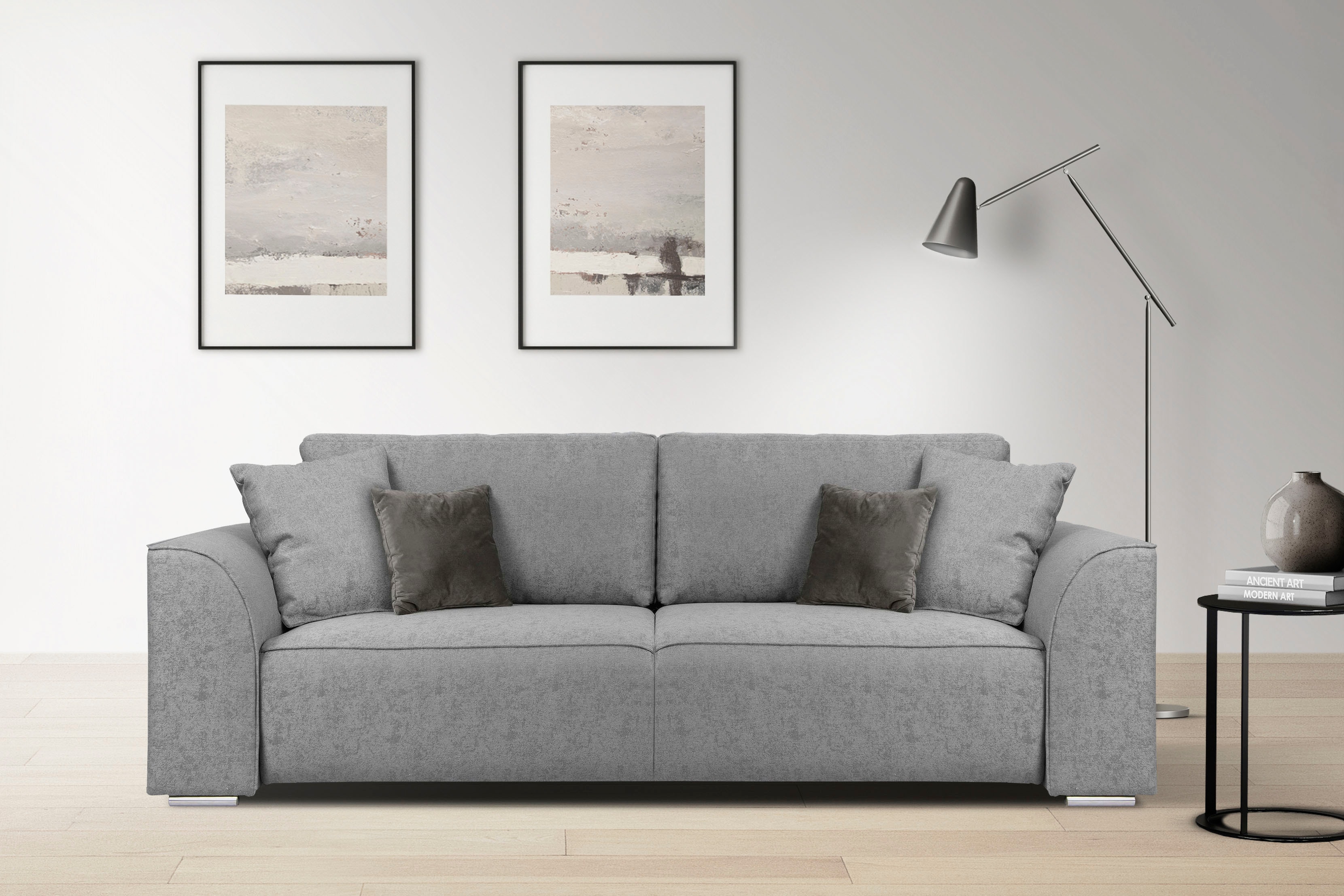 INOSIGN 3-Sitzer "BEATRICE, B: 250 cm - wahlweise mit Bettfunktion" u. Bettkasten, incl. 2 Zierkissen