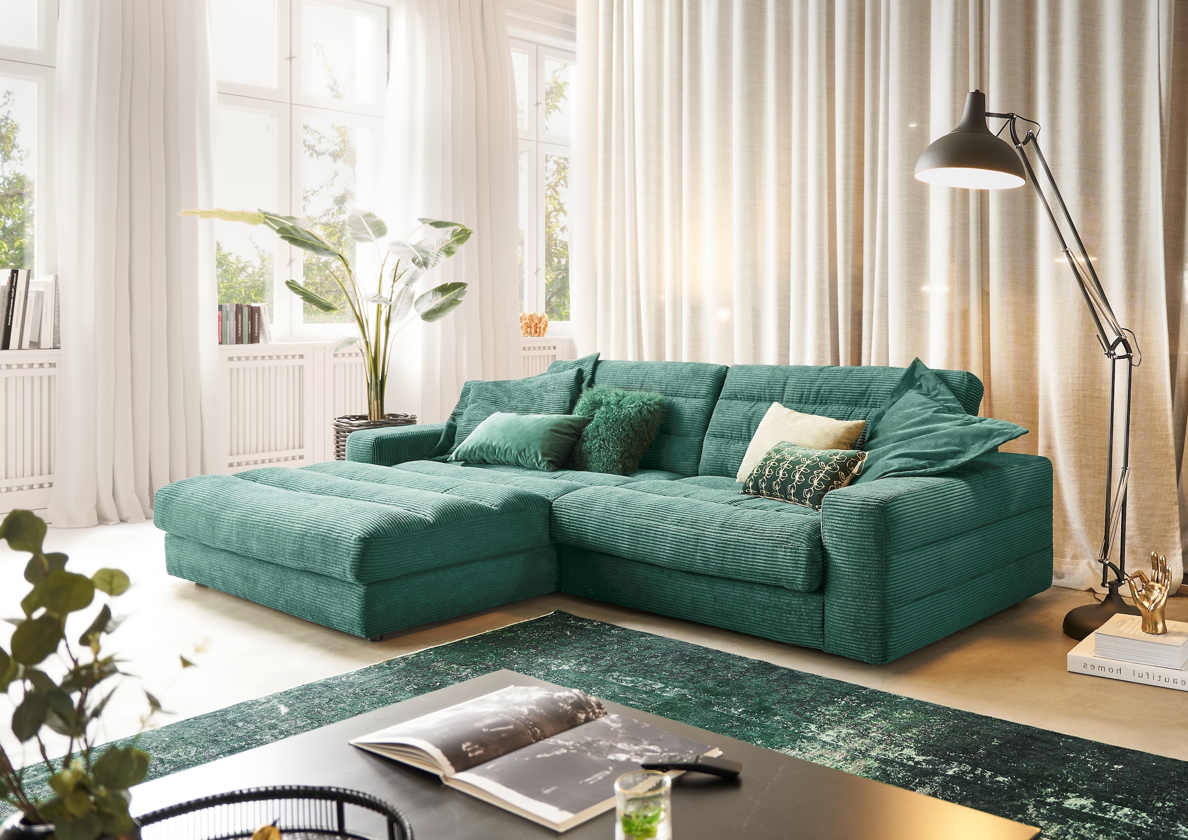 3C Candy Ecksofa »Stripes Mega-Sofa, bequem und komfortabel, L-Form«, Lose Rückenkissen, mit feiner Quersteppung, Cord-Bezug