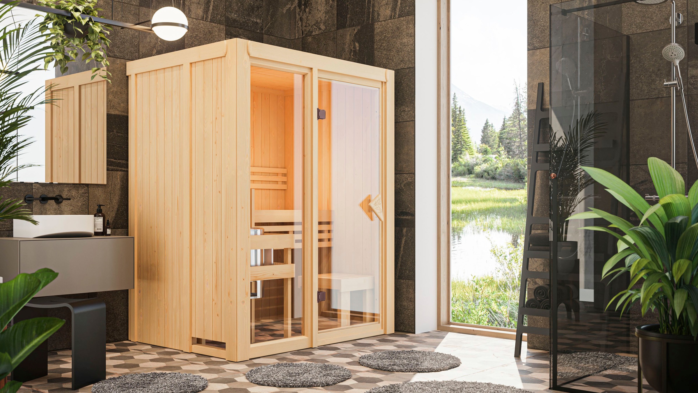 Karibu Sauna »Alani 1«, mit Ofen 3,6 kW Bio ext. Strg.