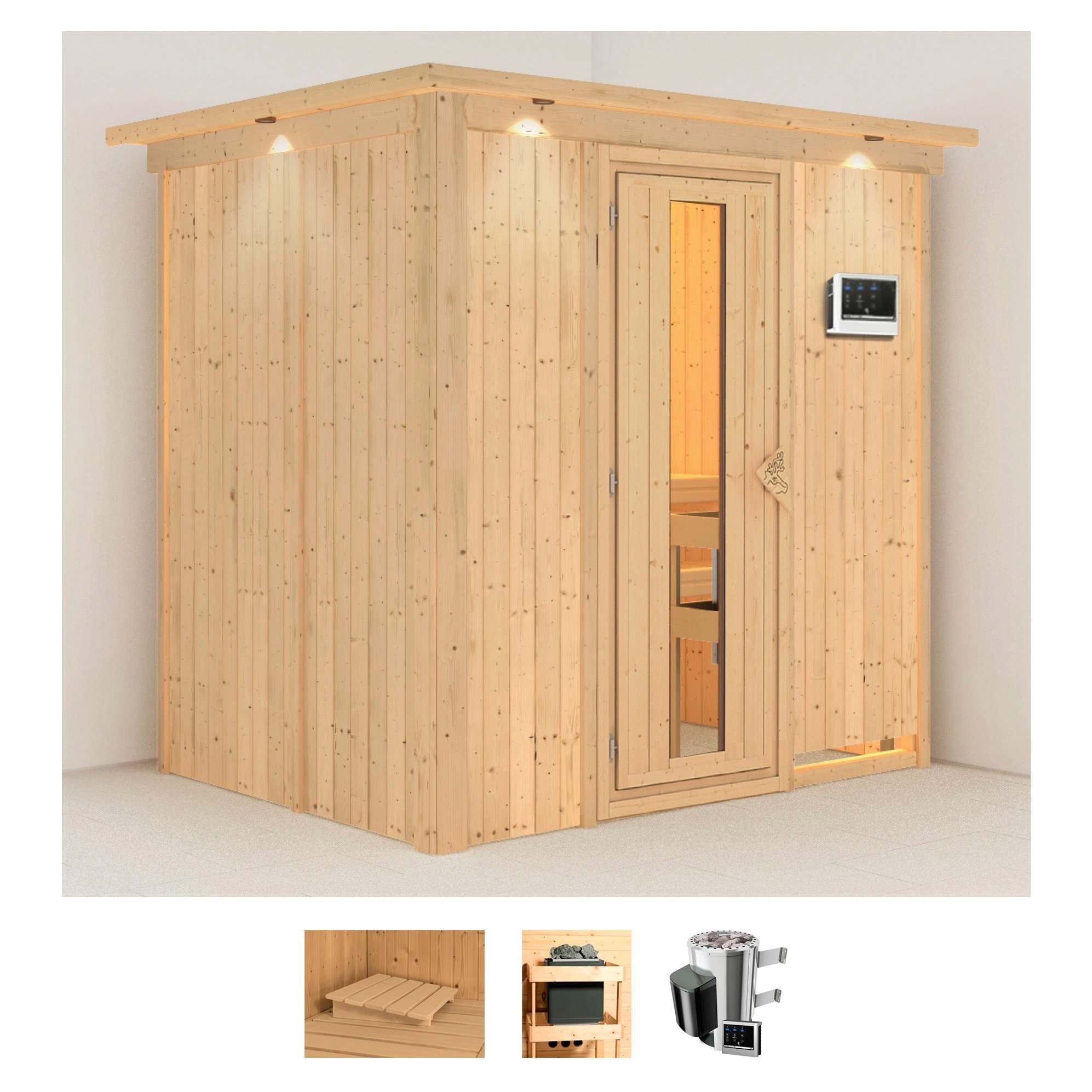 Karibu Sauna "Finja", 3,6-kW-Plug & Play Ofen mit externer Steuerung