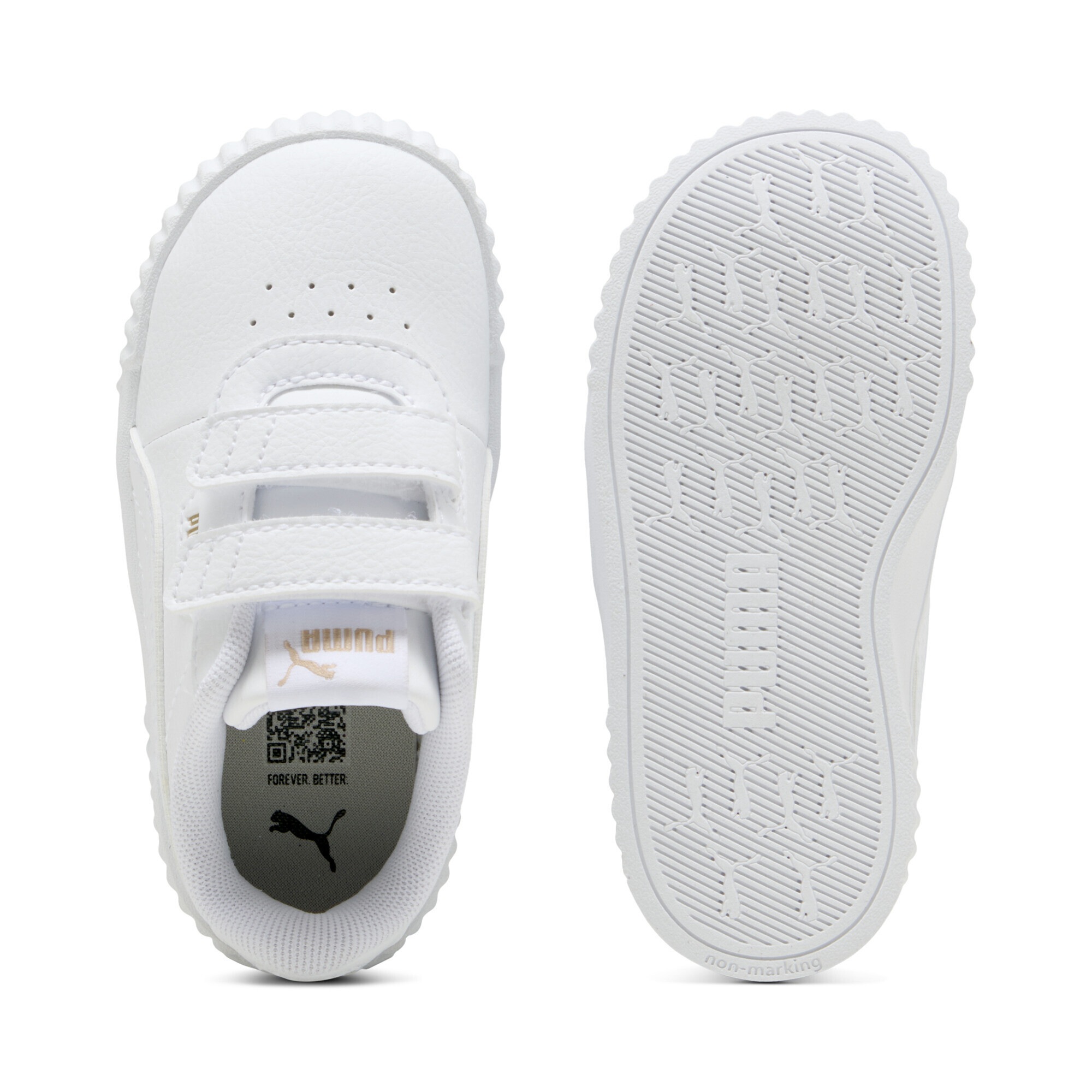 Sneaker PUMA "Carina 3.0 Sneakers Mädchen", Damen, Gr. 22, weiß gold, Obermaterial: Synthetik, Textil; Futter: Textil; Innensohle: Textil; Laufsohle: Gummi, Schuhe Sneaker 3