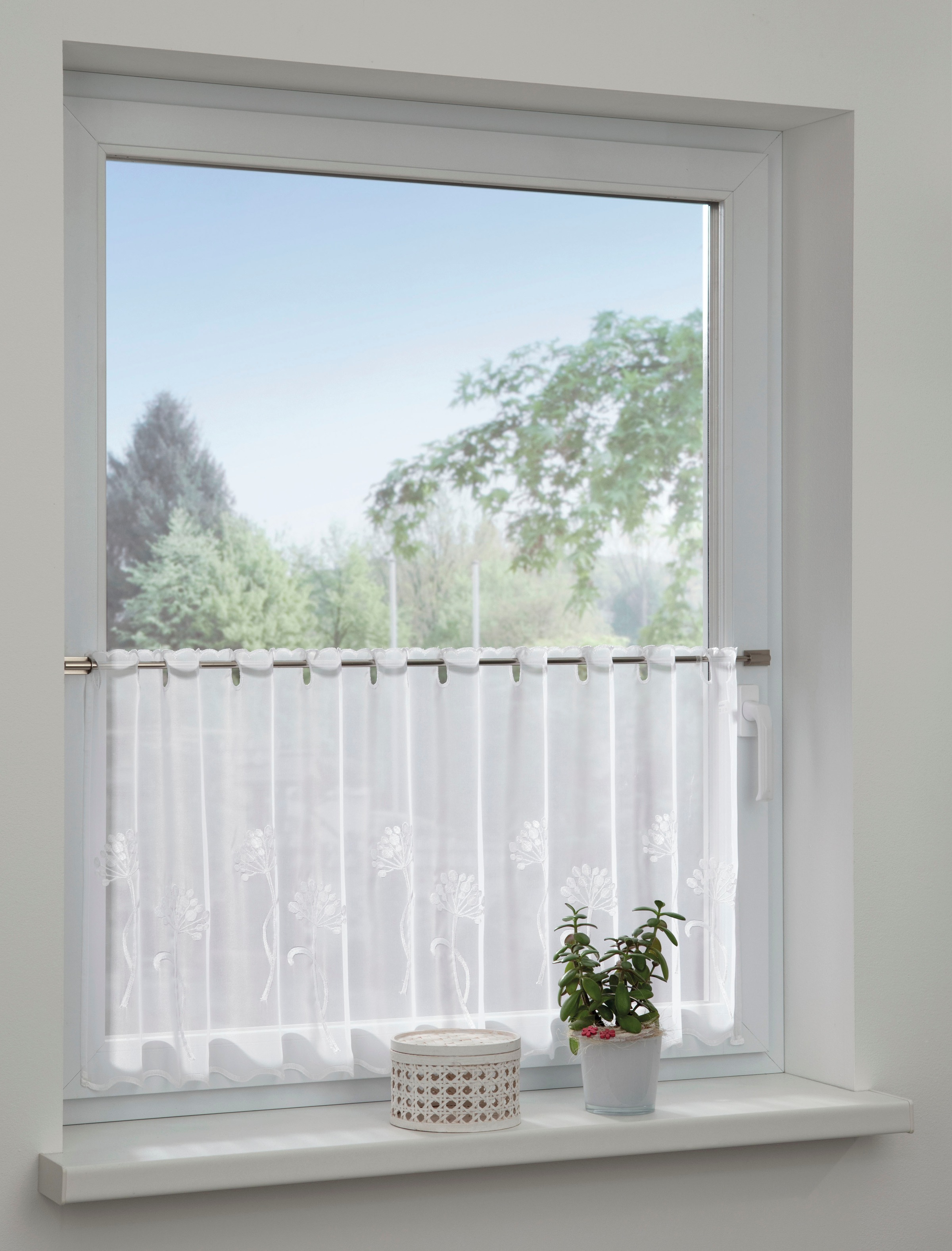 Sehlbach Gardine "Bistrogardine Voile Stickerei Pusteblume" Durchzuglöcher günstig online kaufen