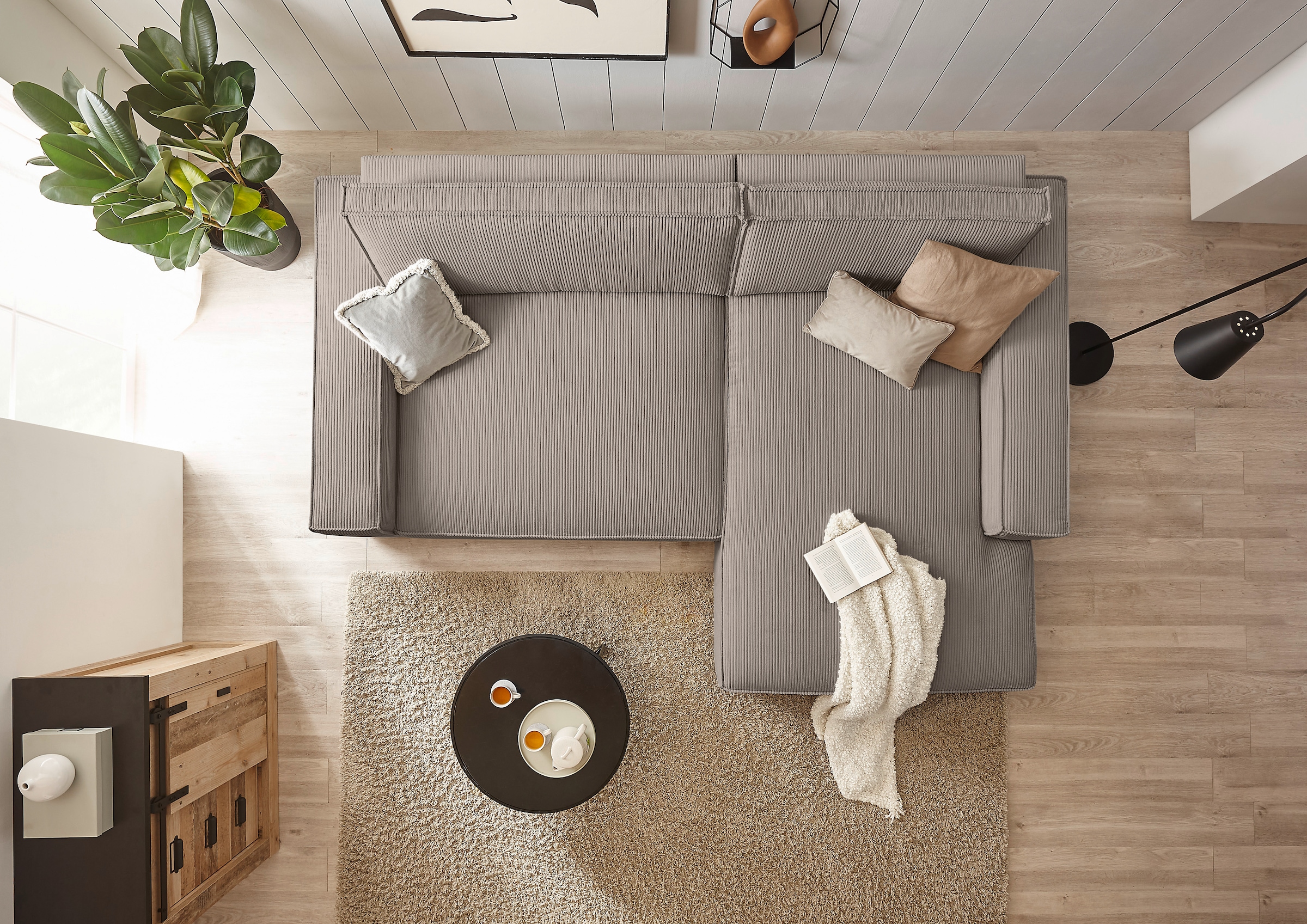 OTTO home Ecksofa »NEU: SHERWOOD XXL 284, Big-Sofa L-Form, tiefe Sitzfläche 95 cm, Cord« Recamiere rechts/links, als Schlafsofa stellbar, Cord u. Leinenoptik