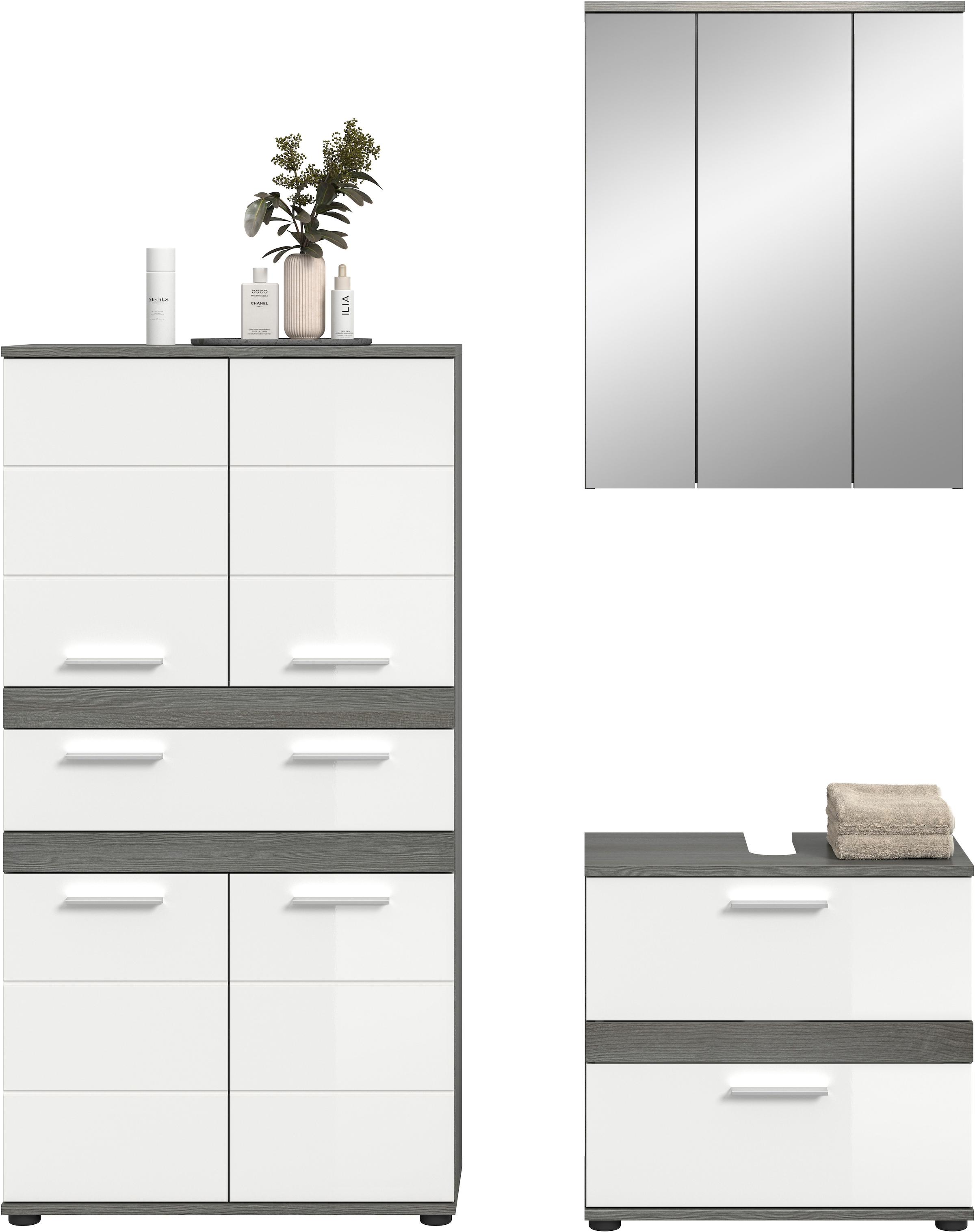 welltime Badmöbel-Set »LUCCA, 3-tlg. Badkombination, viel Stauraum, modernes Design« 3 Stk. tlg.