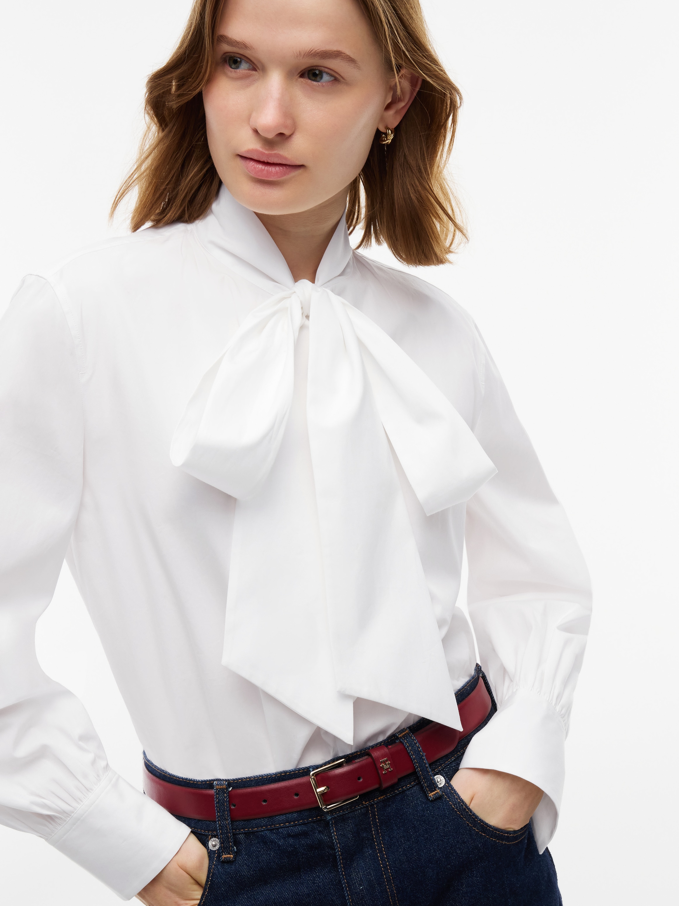 Tommy Hilfiger Langarmbluse »POPLIN BOW TIE LS SHIRT« Baumwolle