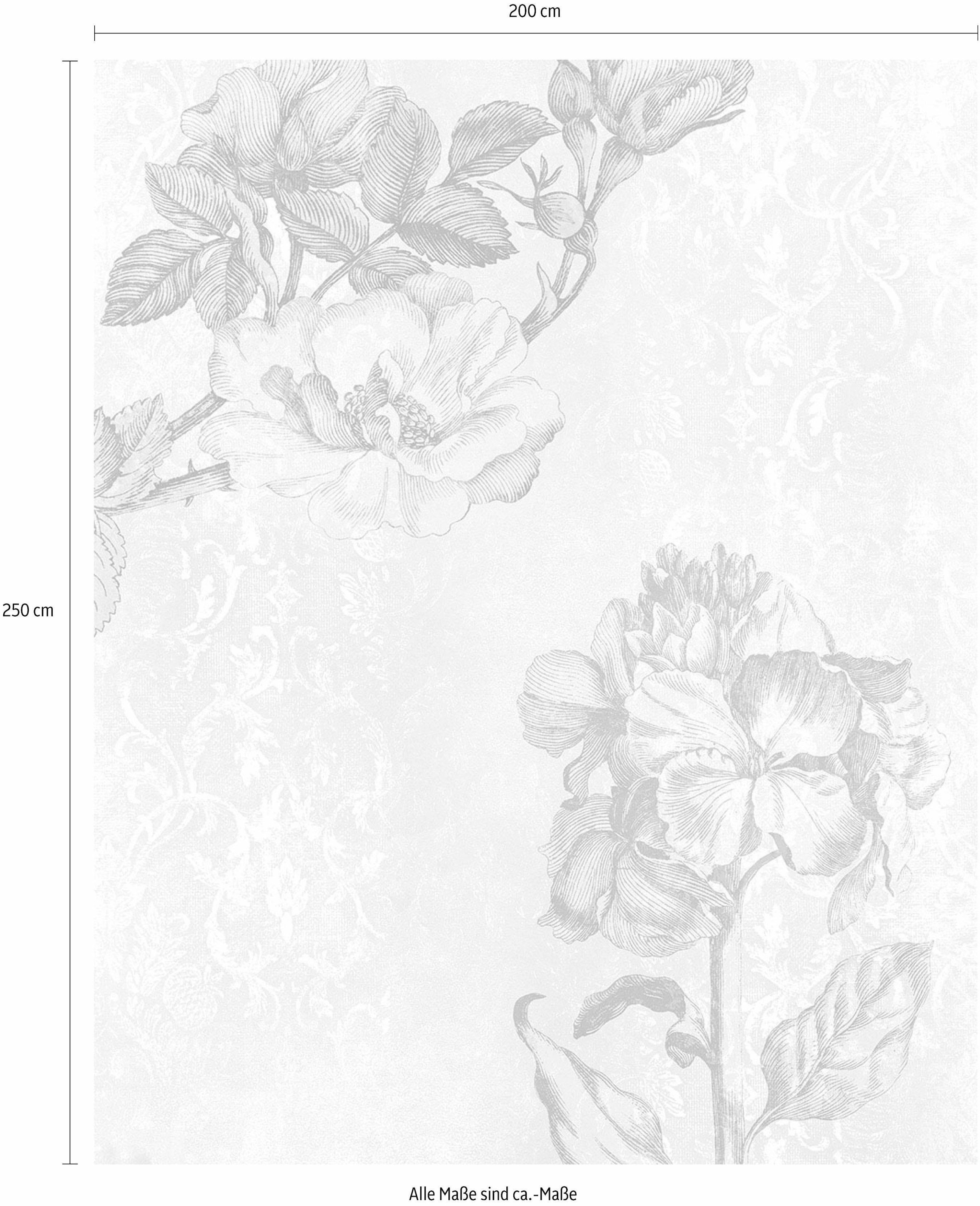 Komar Vliestapete »Digitaldruck Vlies - Baroque Grey - Größe 200 x 250 cm«, bedruckt, Wohnzimmer, Schlafzimmer