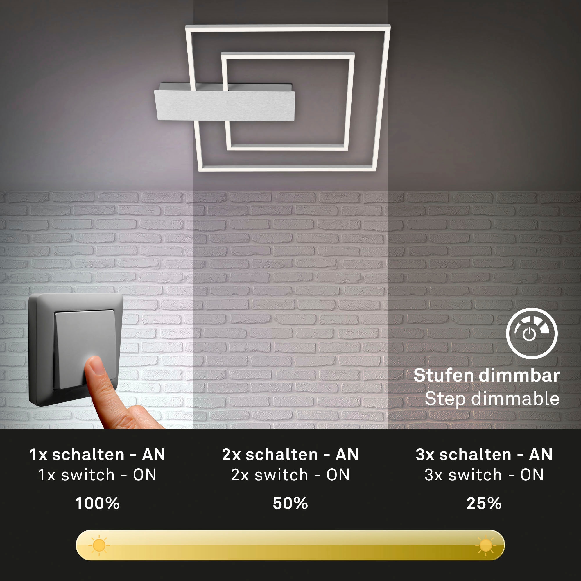 Briloner Leuchten Deckenleuchte »Deckenleuchte NICO DUO«, aluminiumfarbig, LED, dimmbar, 3000 Lumen, Deckenlampe