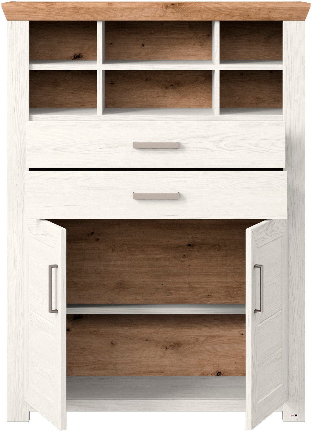 set one by Musterring Highboard »York«, Typ 16, mit Holztüren und Schubkasten, Beleuchtung optional, B 105 cm