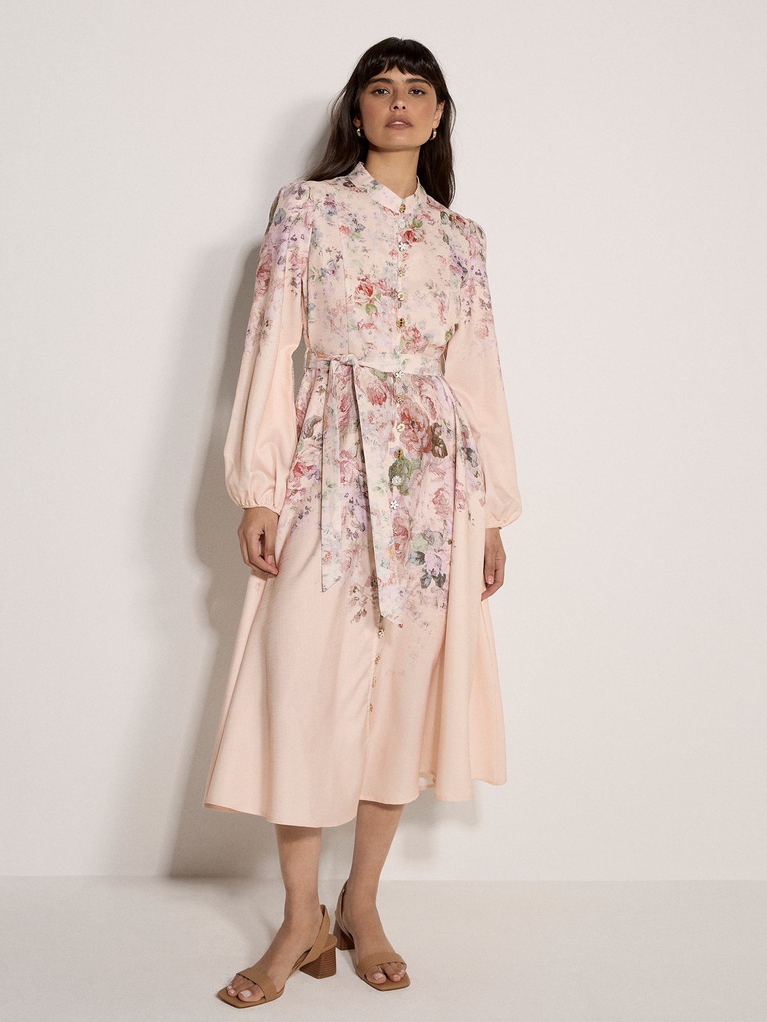 Apricot Midikleid »Midi-Kleid« mit Vintage-Blumenmuster und Zierknöpfen