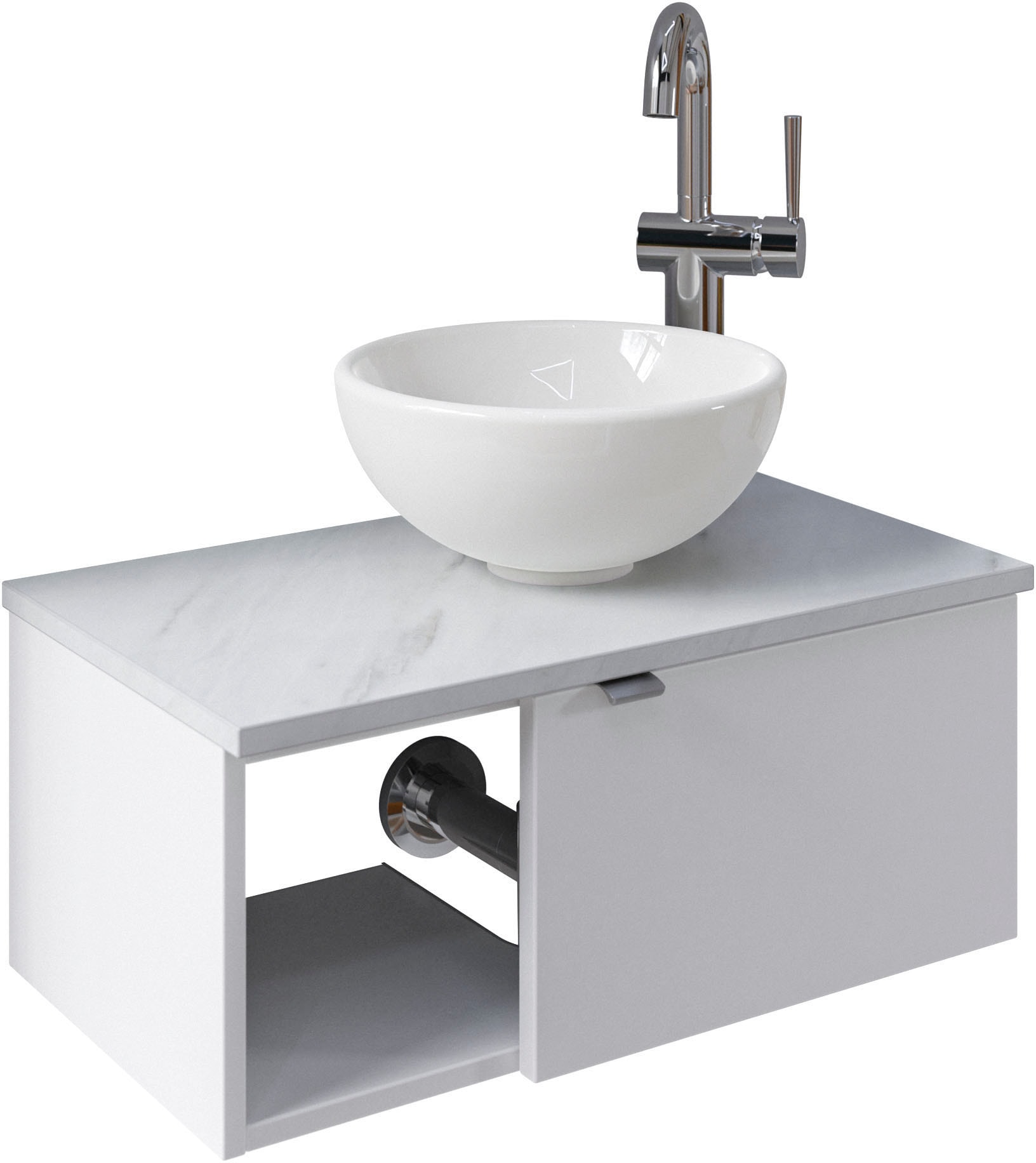 Saphir Waschtisch »Serie 6915 Waschschale mit Unterschrank für Gästebad, Gäste WC«, 61 cm breit, 1 Tür, offenes Fach, kleine Bäder, ohne Armatur