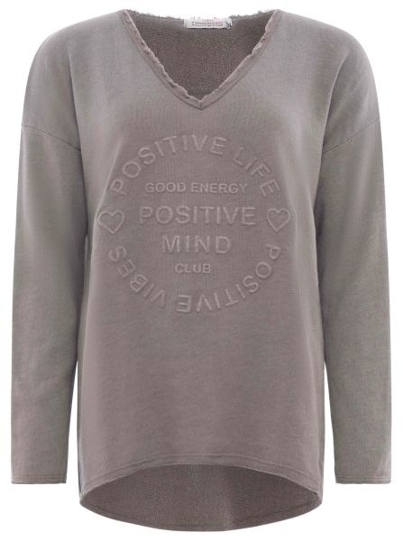 Zwillingsherz Sweatshirt "Positive Mind" ausgefranster V-Ausschnitt, günstig online kaufen